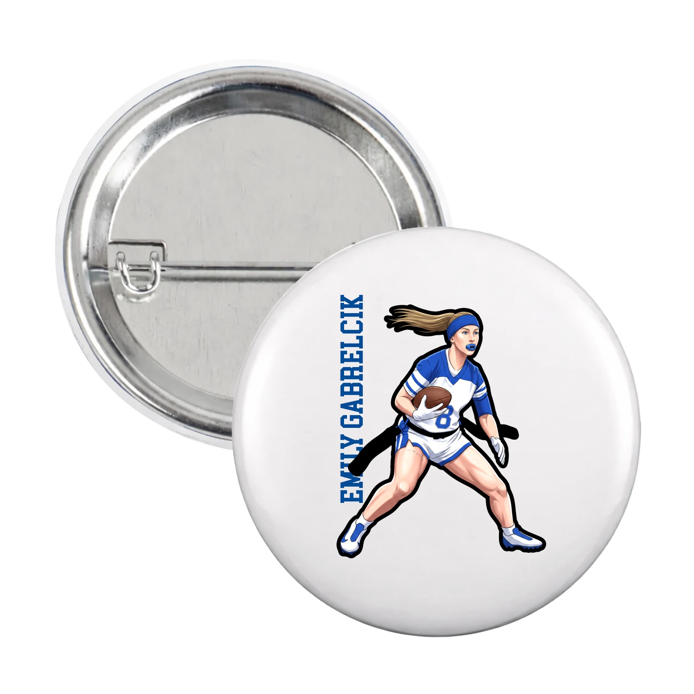 Game Day Button — Name Vertical in White