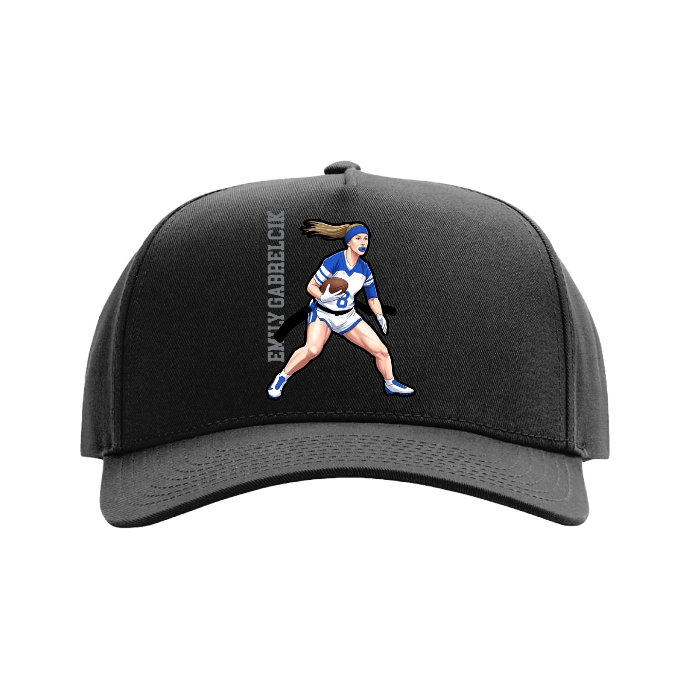 Full Fabric Five-Panel Champ Cap — Name Vertical in Black