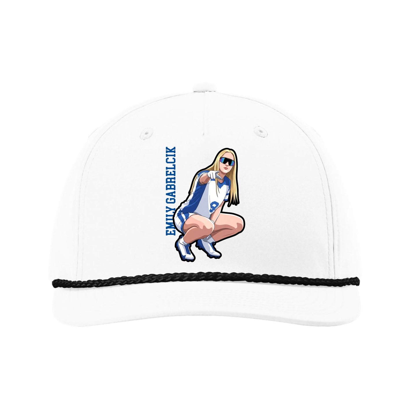 Five-Panel Classic Rope Cap — Name Vertical in White
