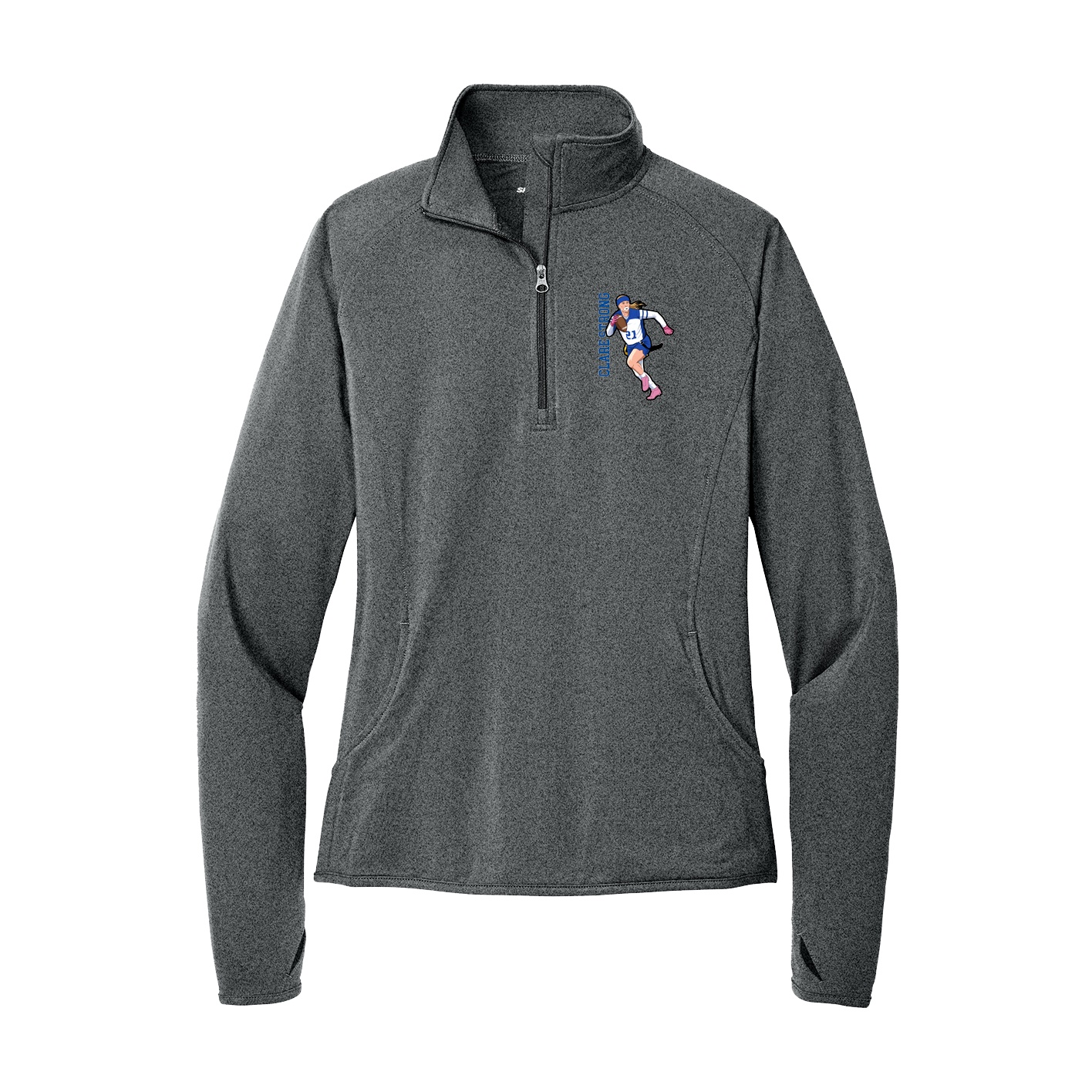 Women's Q-Zip Pullover — Name Vertical in Grey