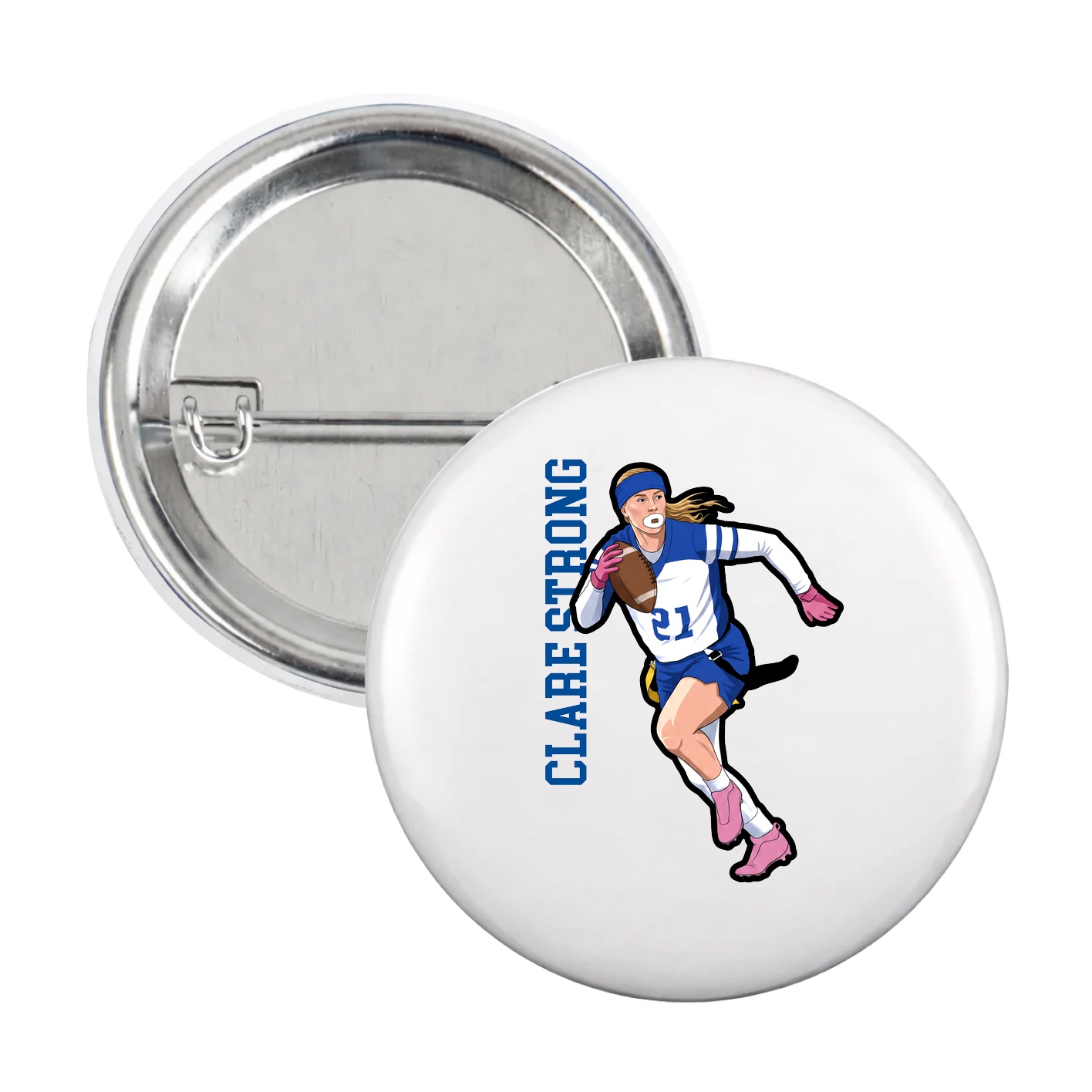 Game Day Button — Name Vertical in White