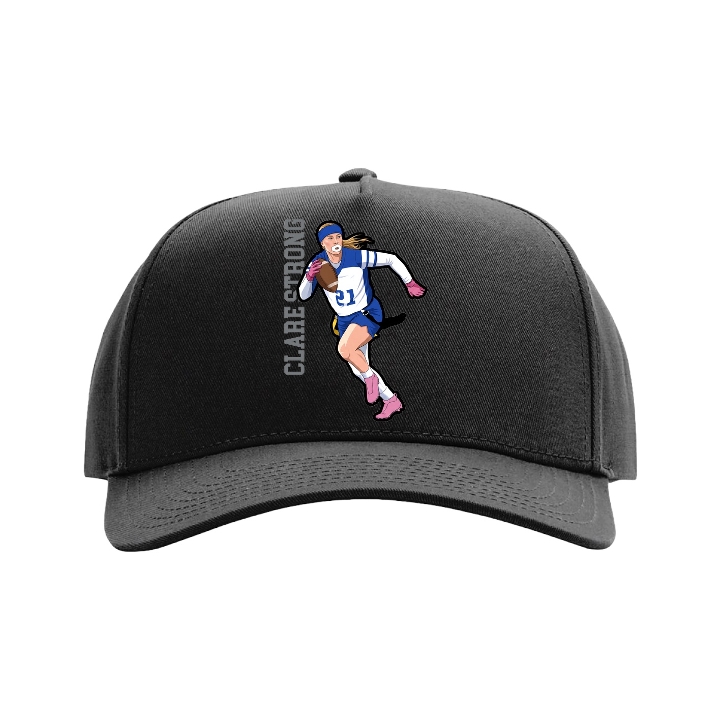 Full Fabric Five-Panel Champ Cap — Name Vertical in Black