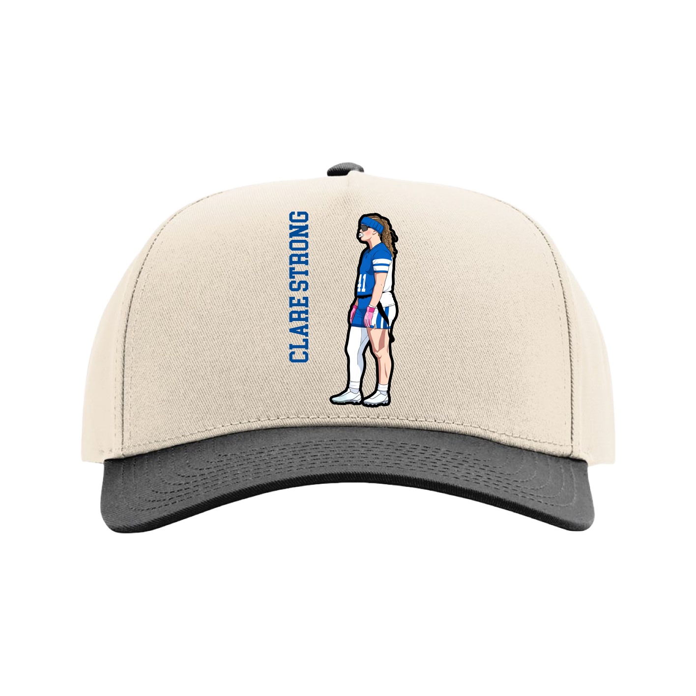 Full Fabric Five-Panel Champ Cap — Name Vertical in Cream/Black