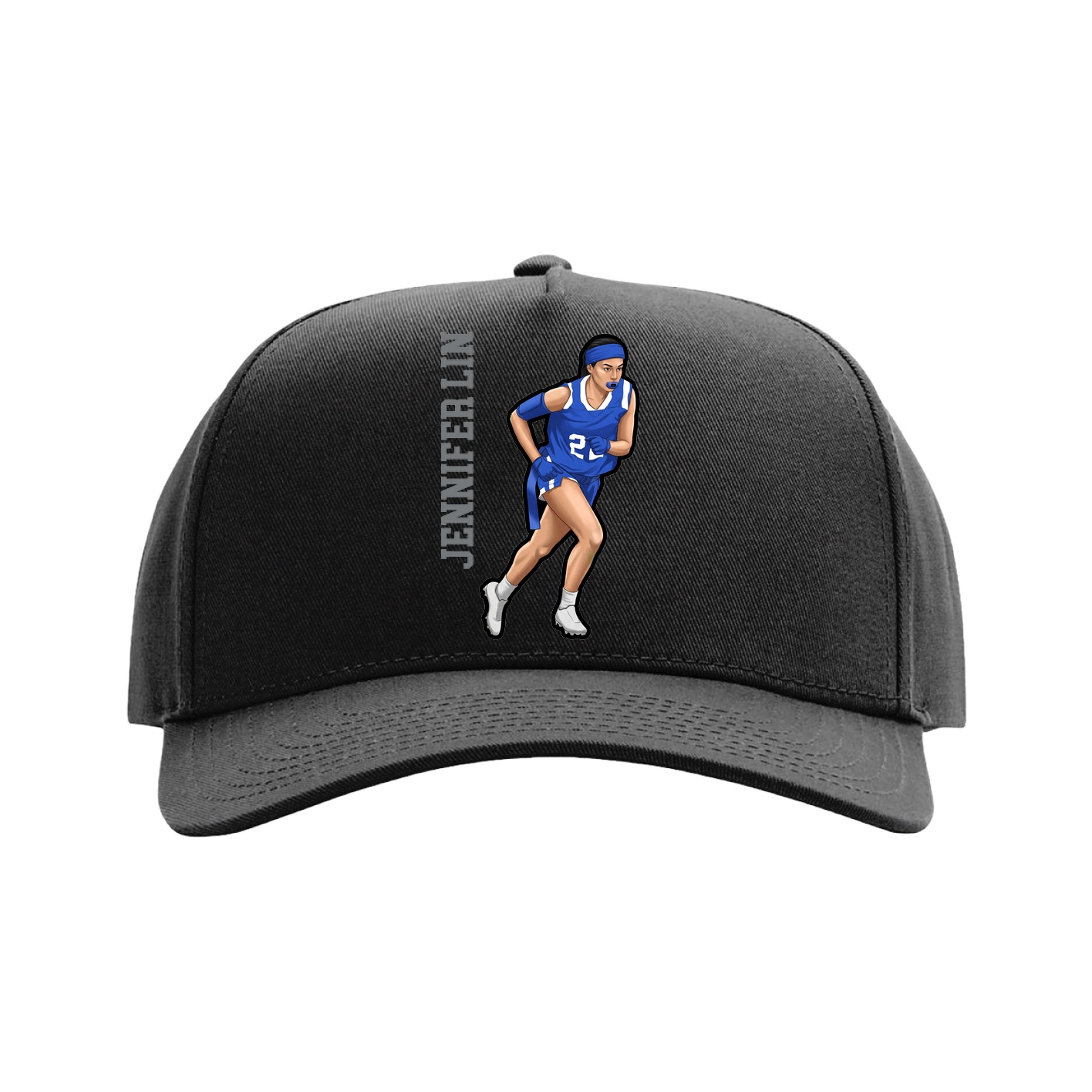 Full Fabric Five-Panel Champ Cap — Name Vertical in Black