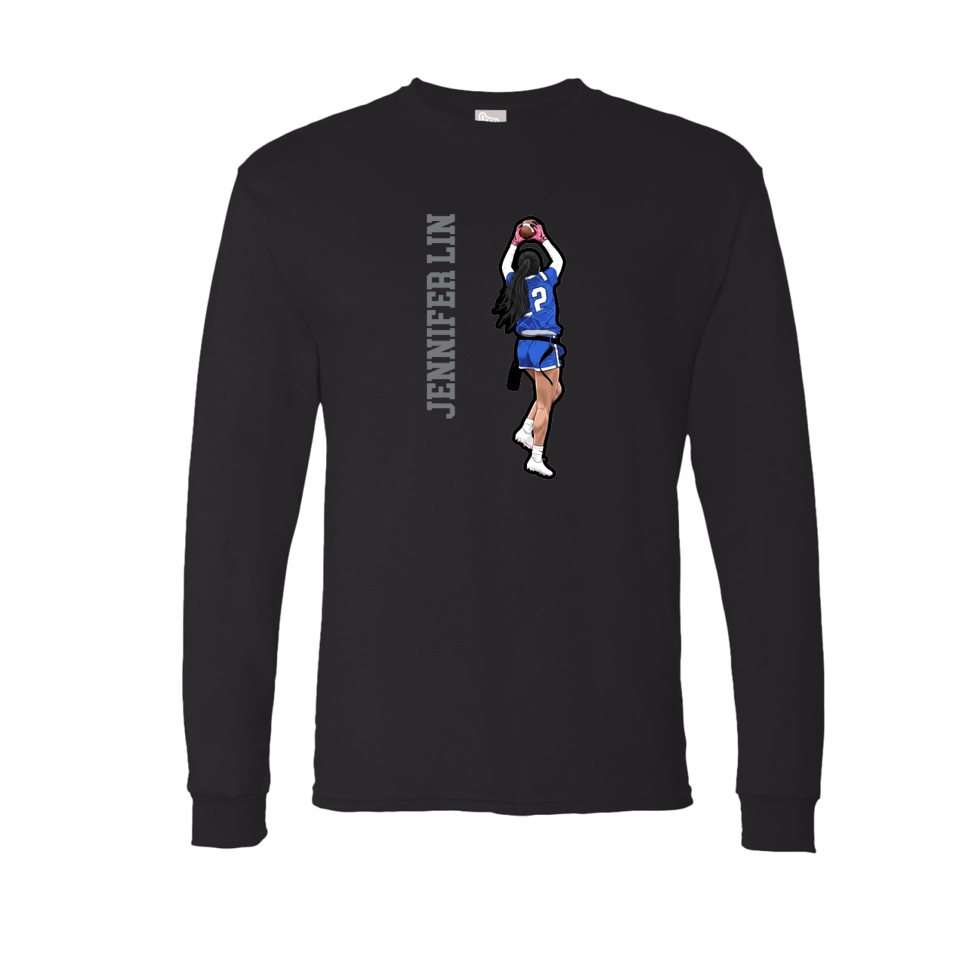 Long Sleeve Tee — Name Vertical in Black