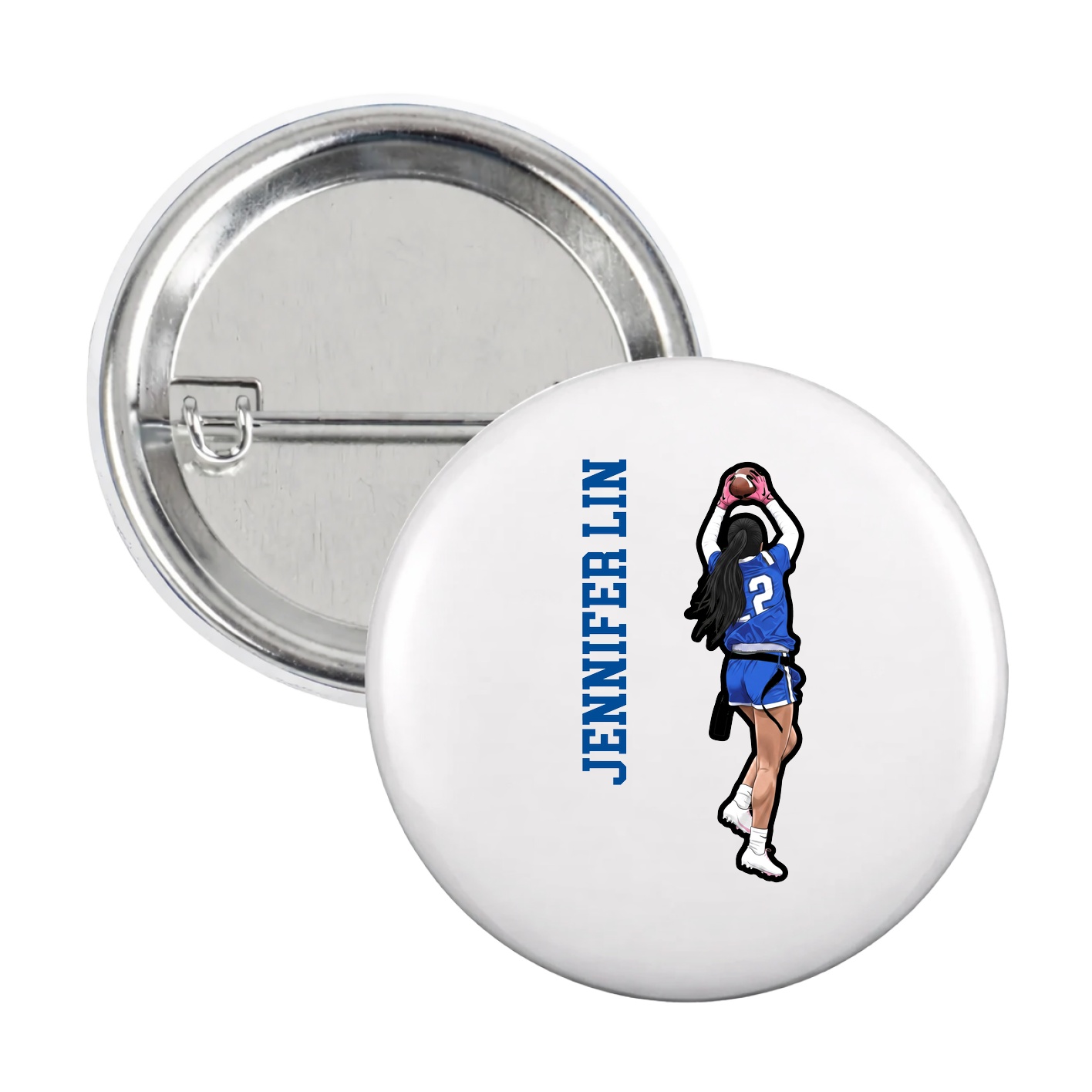 Game Day Button — Name Vertical in White