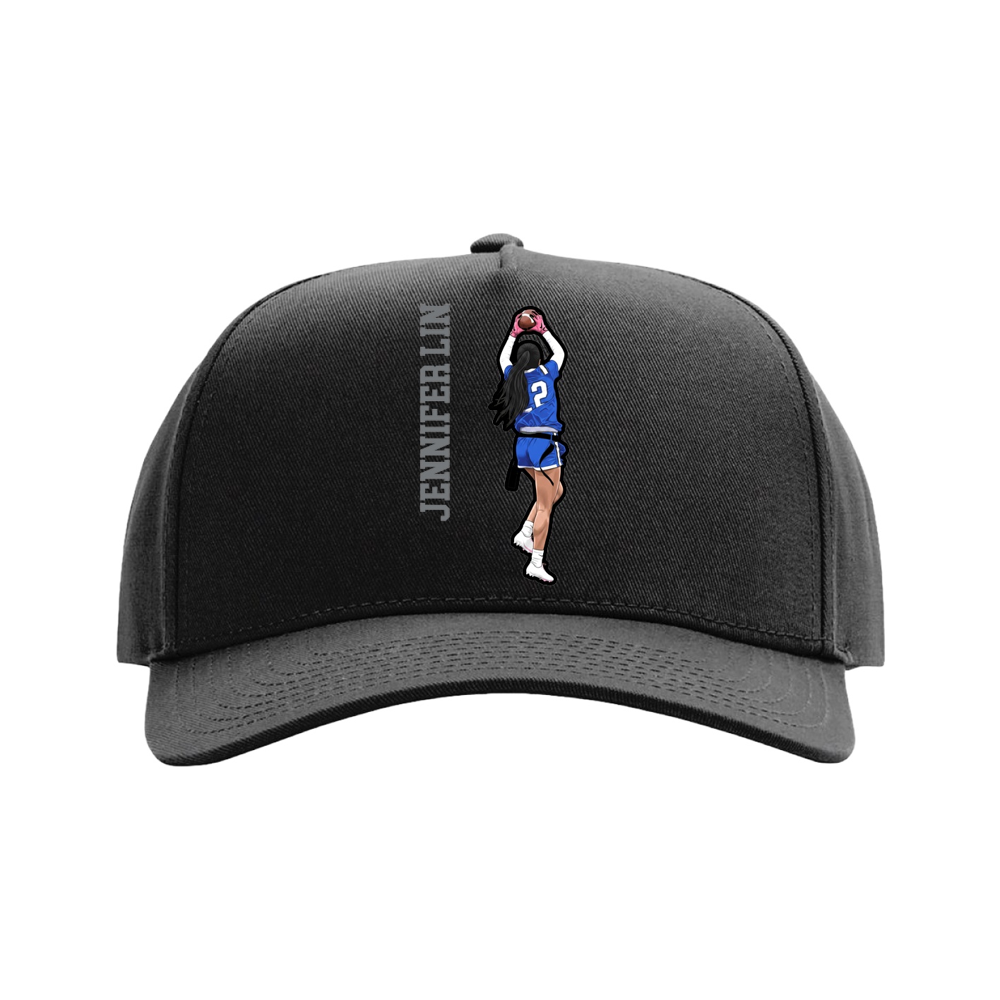 Full Fabric Five-Panel Champ Cap — Name Vertical in Black
