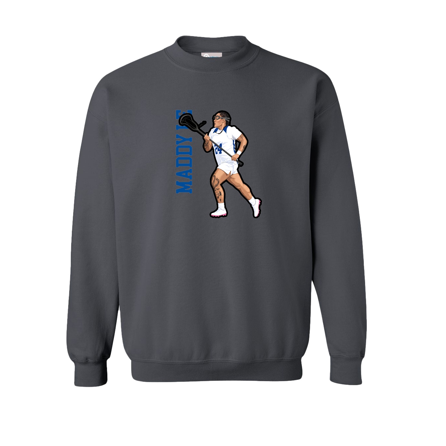 Fleece Crew — Name Vertical in Grey
