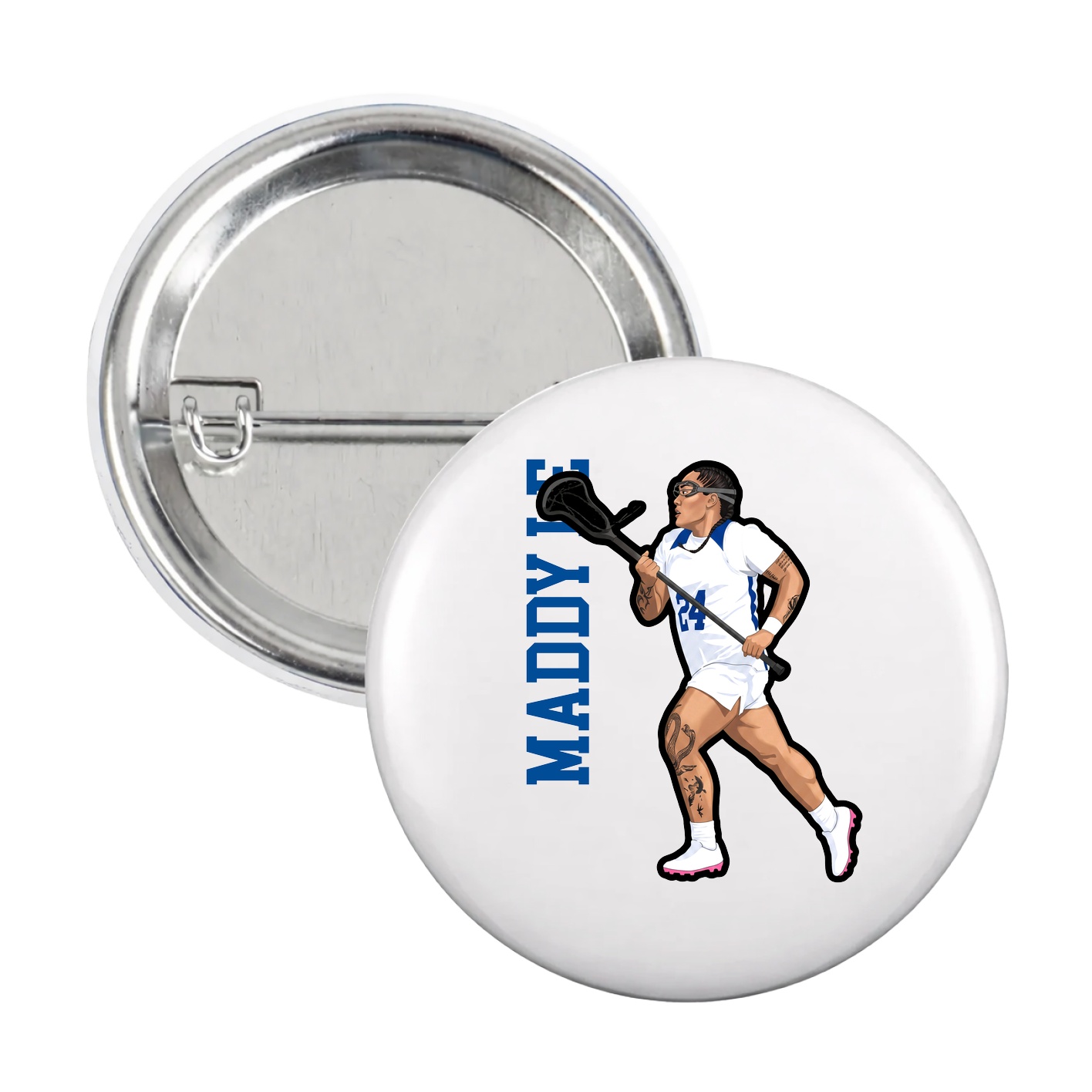 Game Day Button — Name Vertical in White