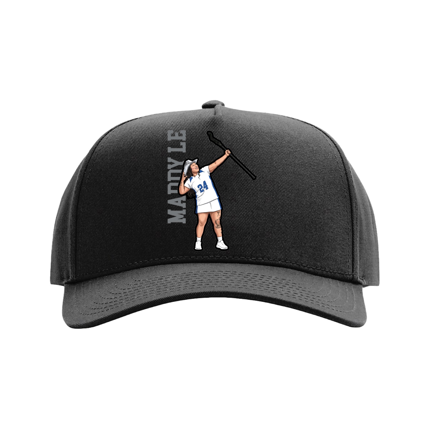 Full Fabric Five-Panel Champ Cap — Name Vertical in Black