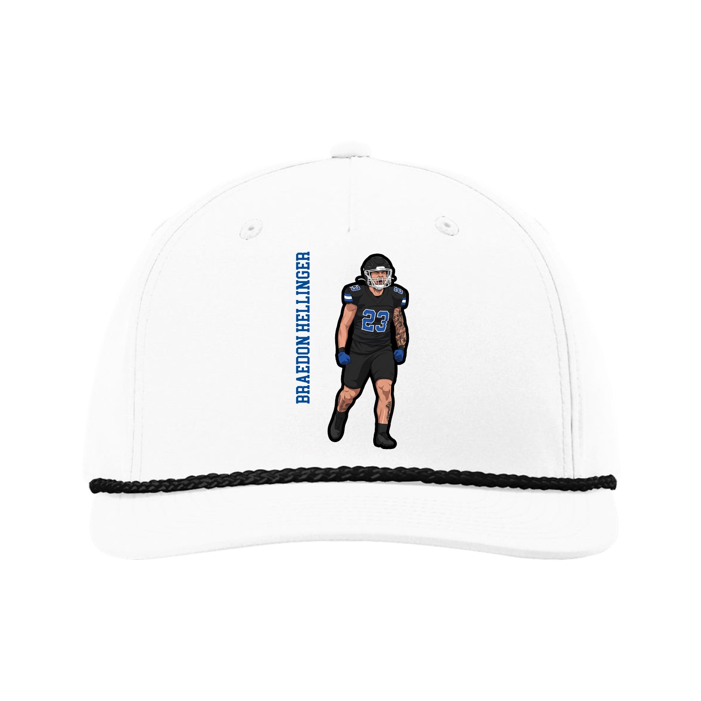 Five-Panel Classic Rope Cap — Name Vertical in White