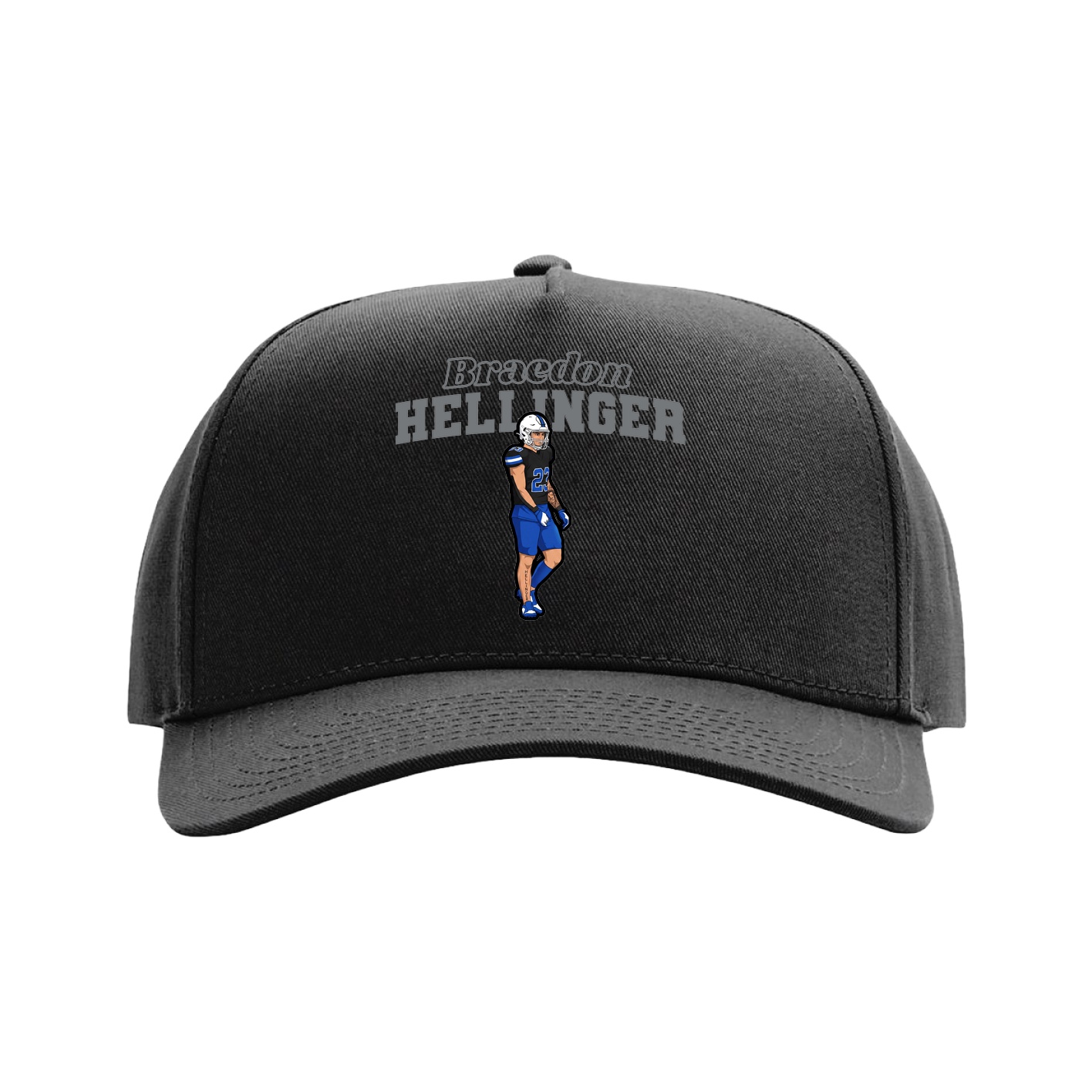 Full Fabric Five-Panel Champ Cap — Name Arch in Black