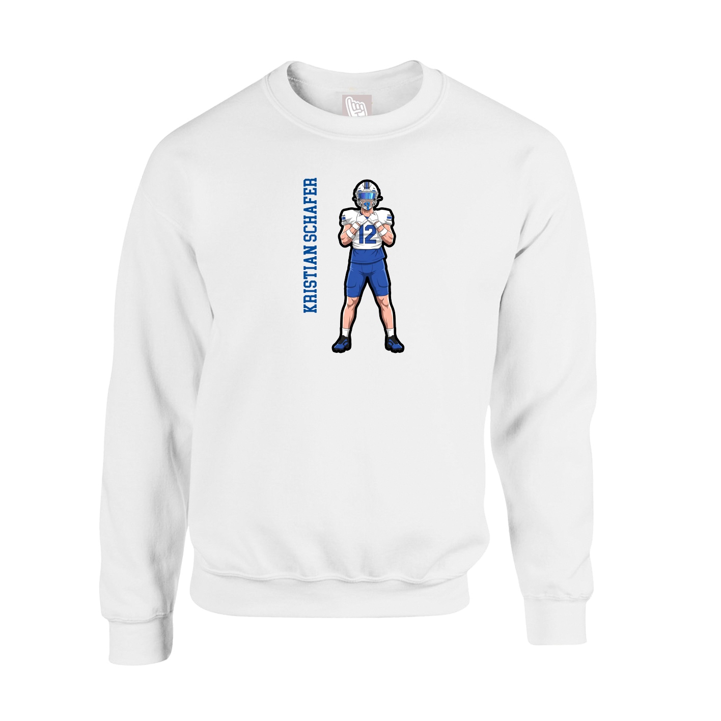 Fleece Crew — Name Vertical in White