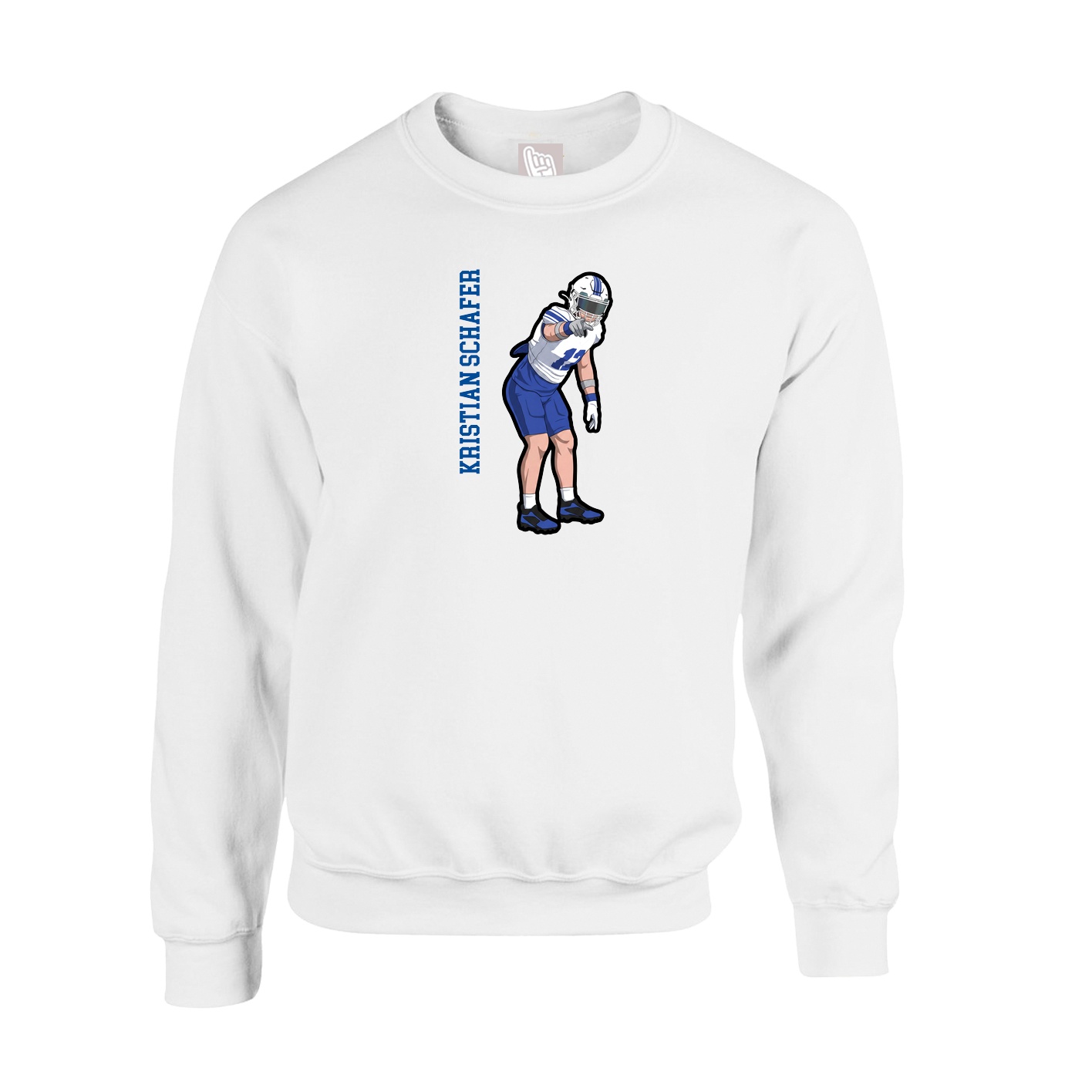 Fleece Crew — Name Vertical in White