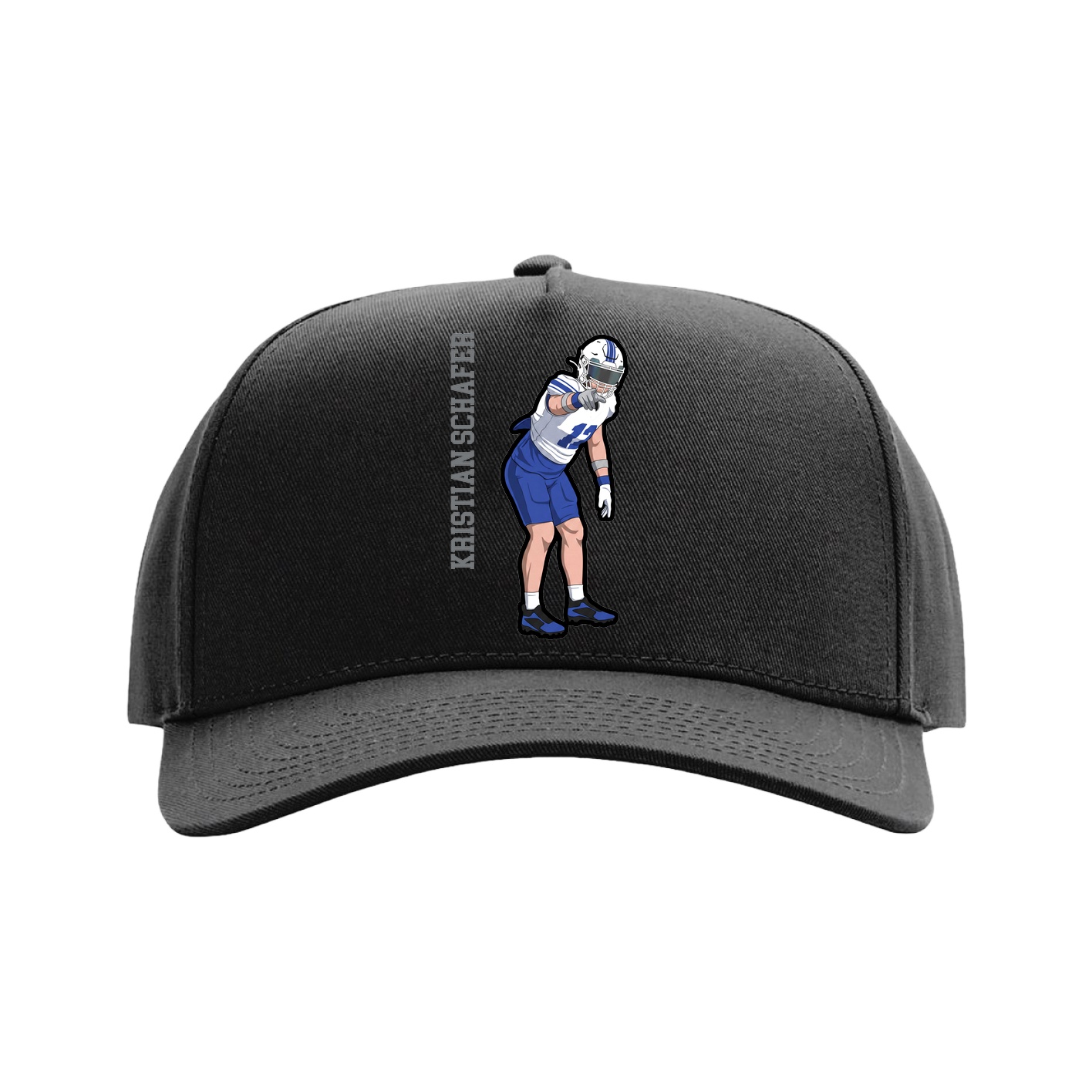 Full Fabric Five-Panel Champ Cap — Name Vertical in Black