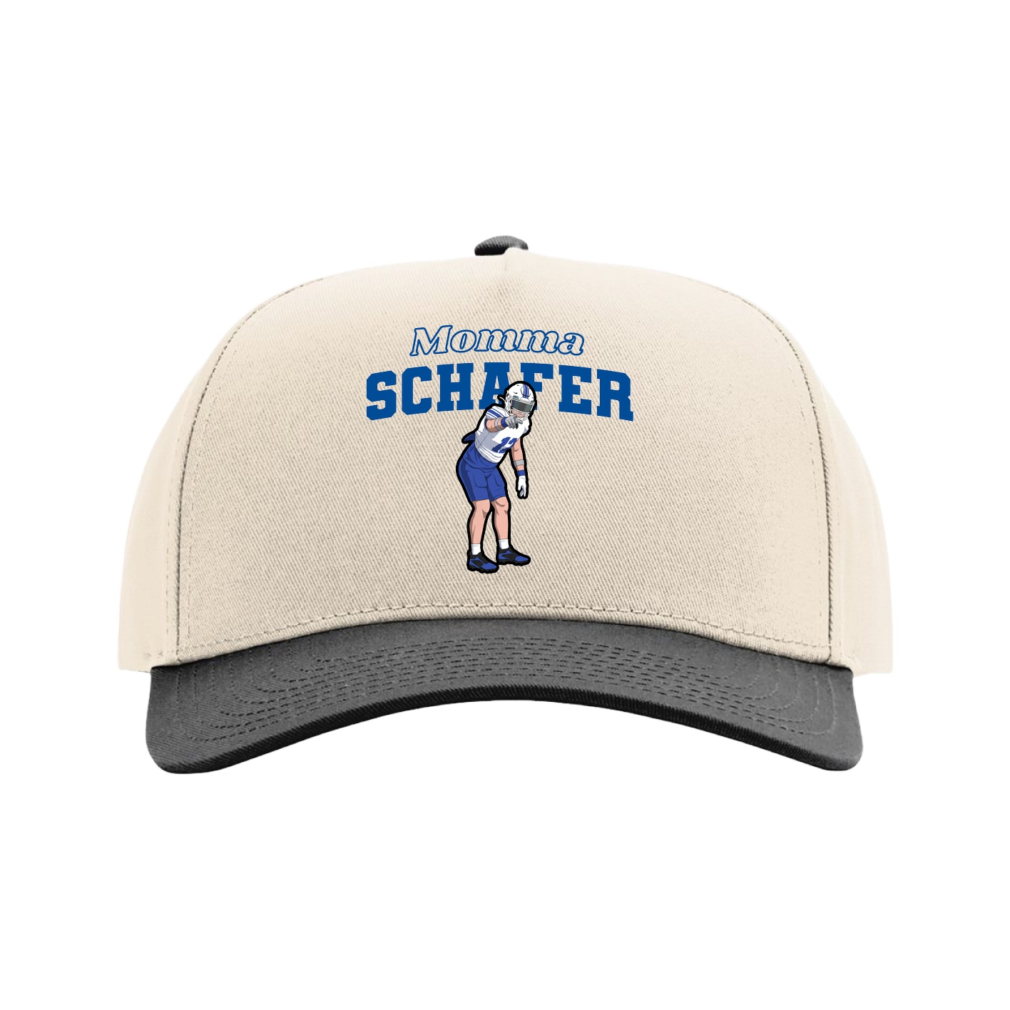 Full Fabric Five-Panel Champ Cap — Mothers Day Block in Cream/Black