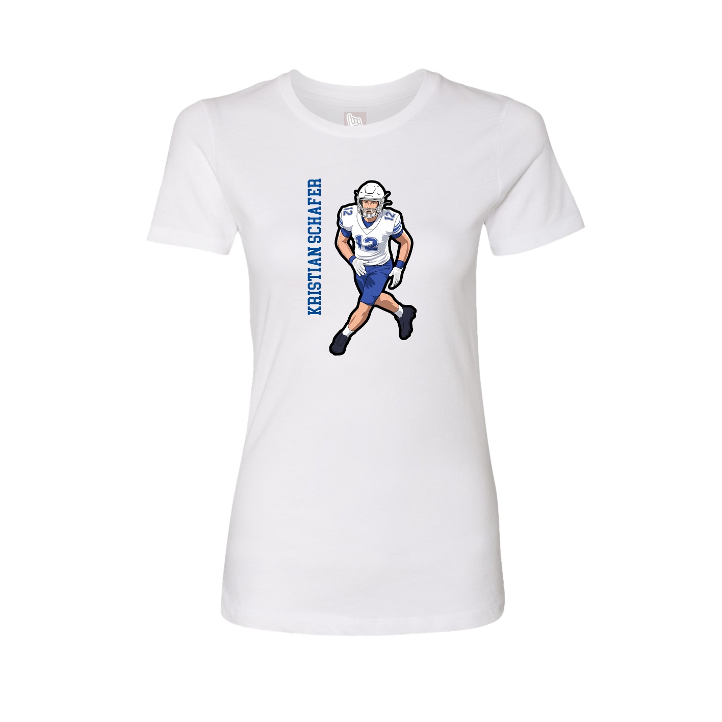 Womens Tee — Name Vertical in White