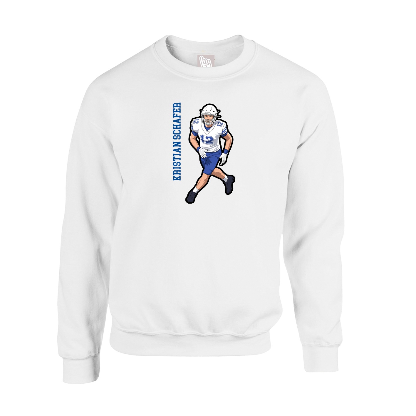 Fleece Crew — Name Vertical in White