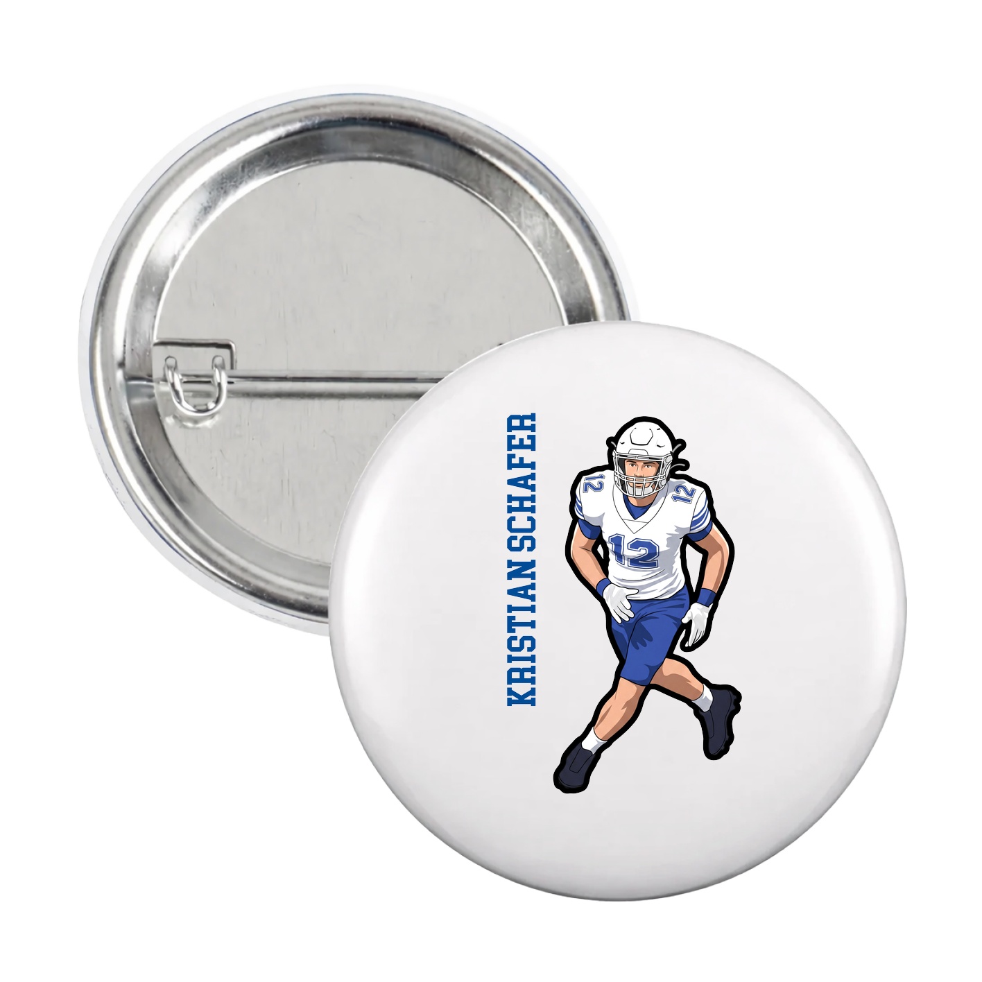 Game Day Button — Name Vertical in White