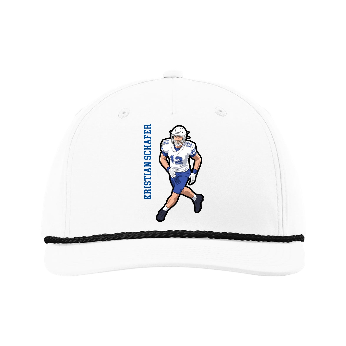Five-Panel Classic Rope Cap — Name Vertical in White