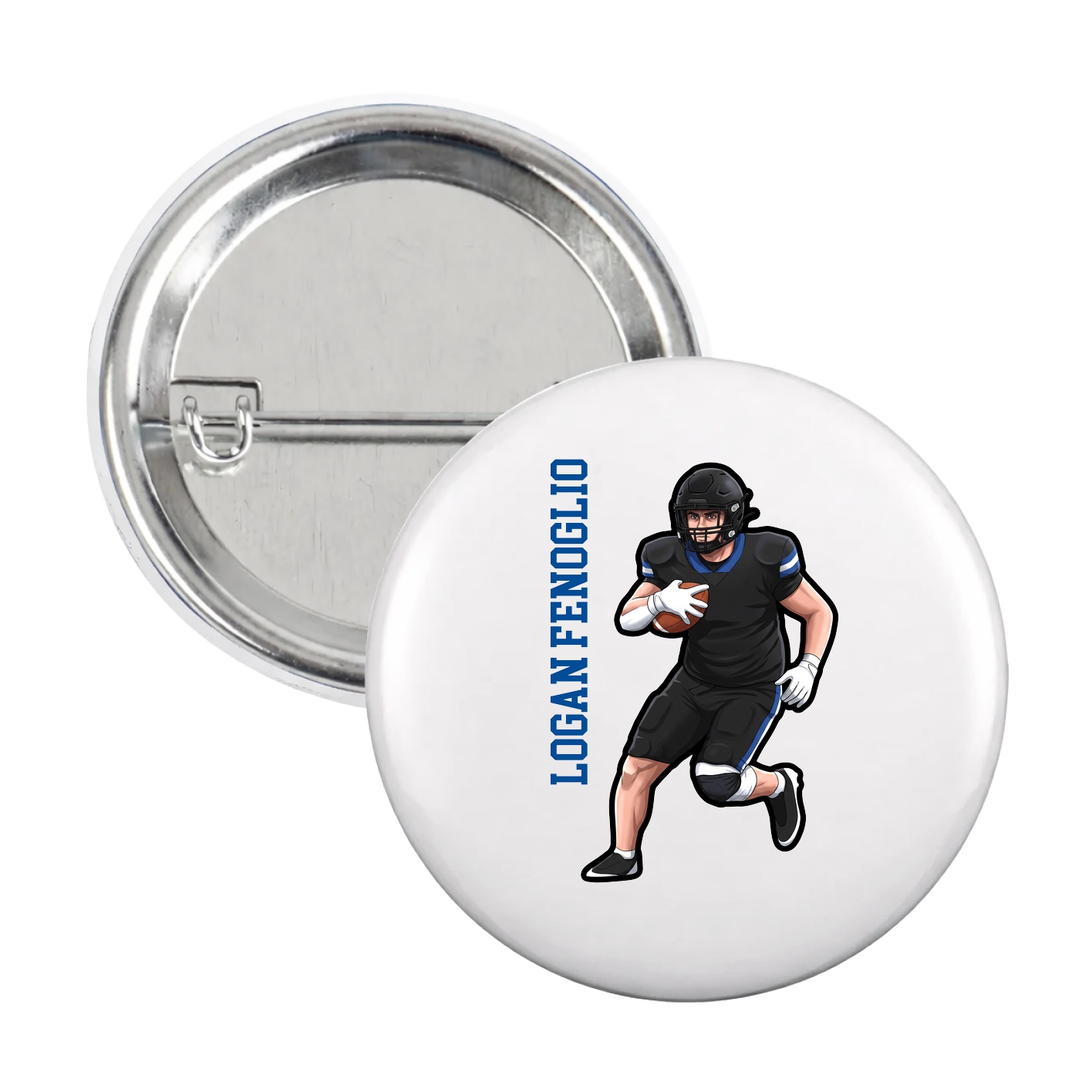 Game Day Button — Name Vertical in White