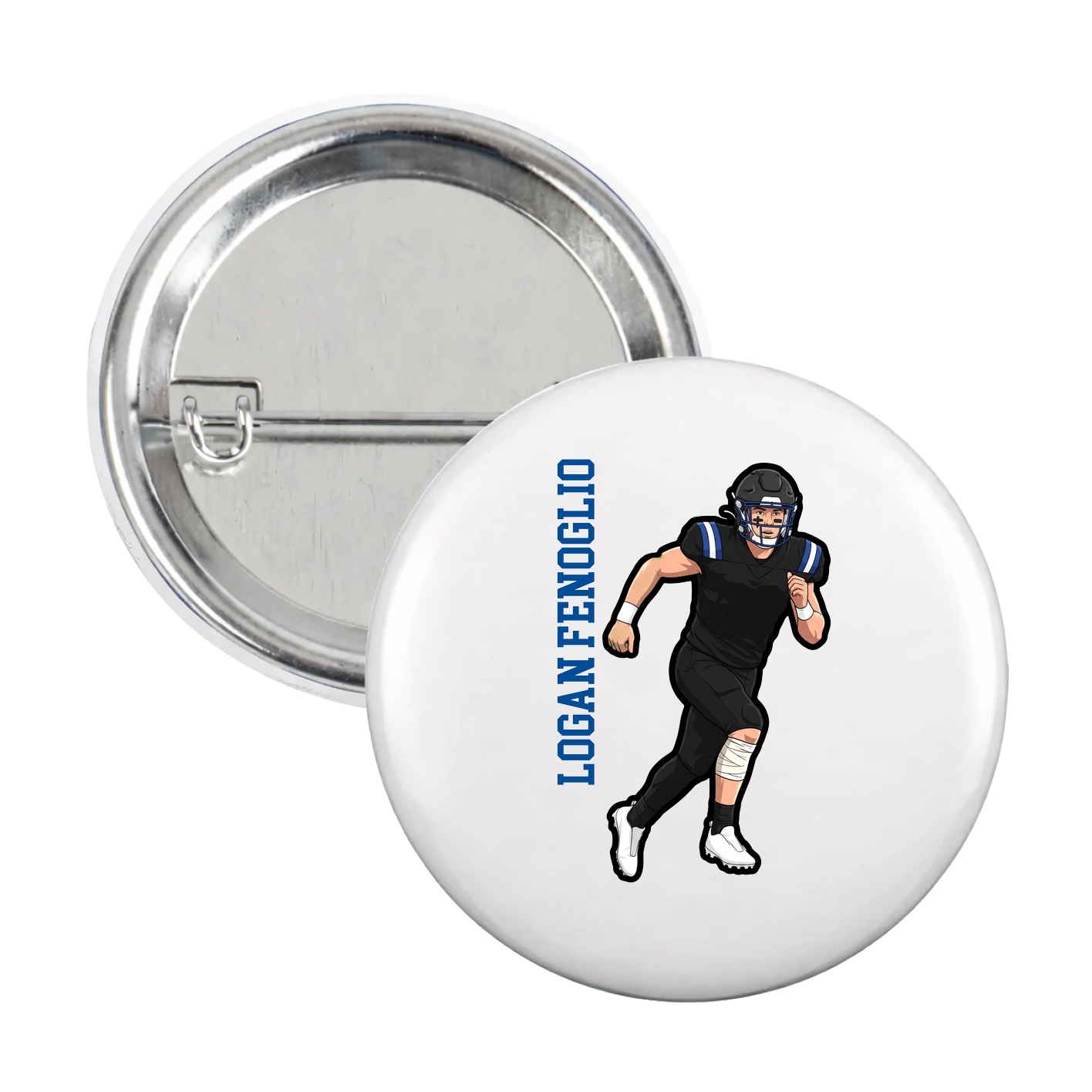 Game Day Button — Name Vertical in White