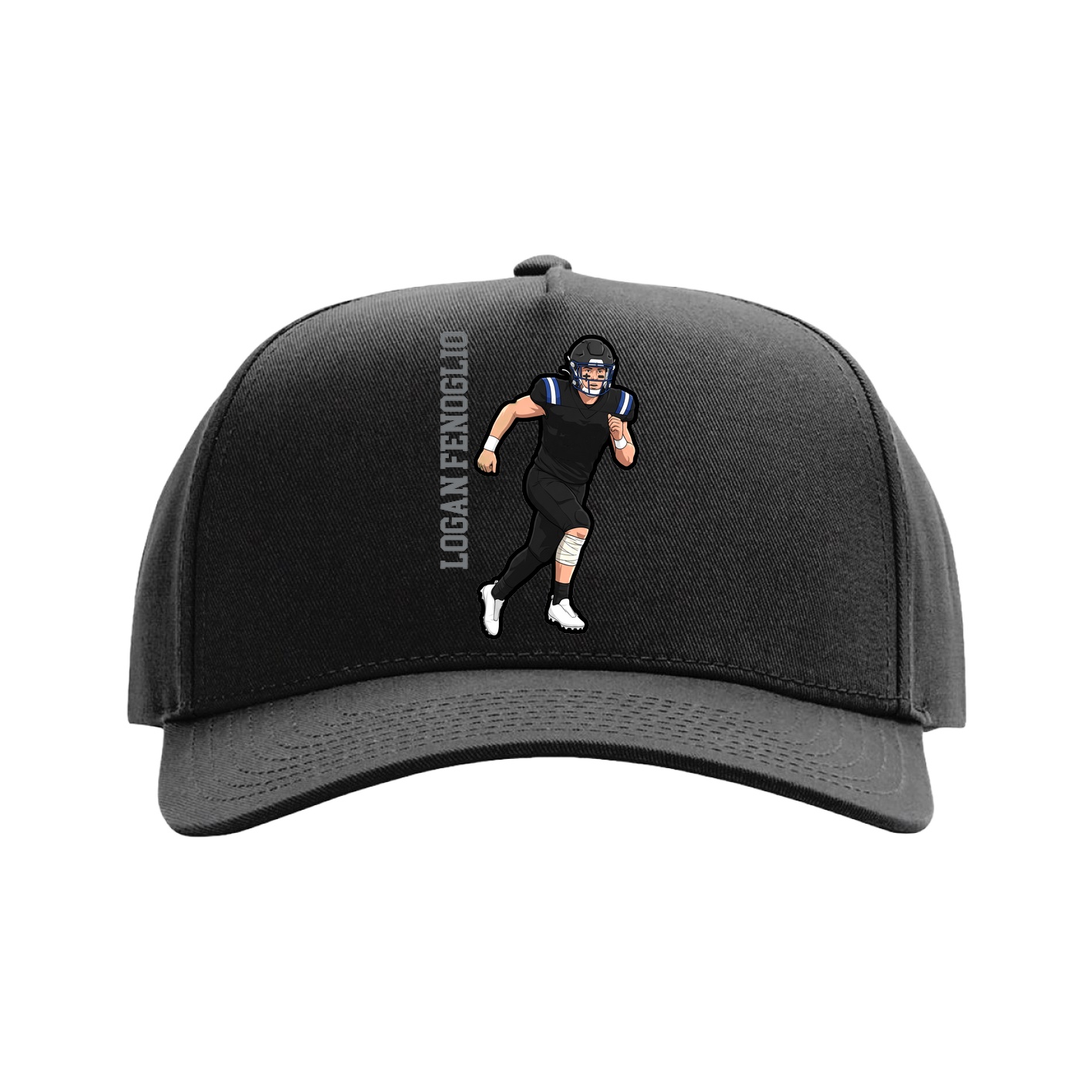 Full Fabric Five-Panel Champ Cap — Name Vertical in Black