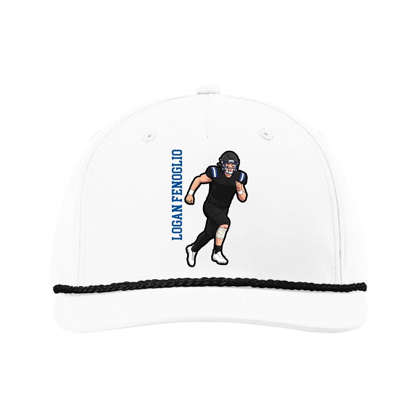 Five-Panel Classic Rope Cap — Name Vertical in White
