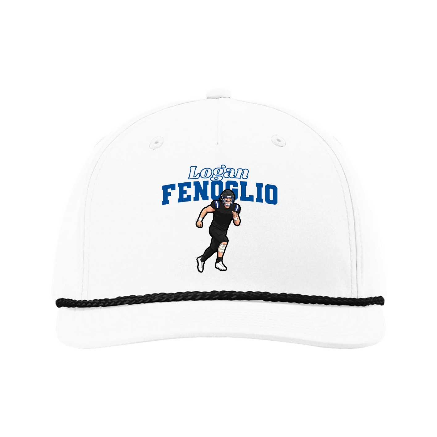 Five-Panel Classic Rope Cap — Name Arch in White