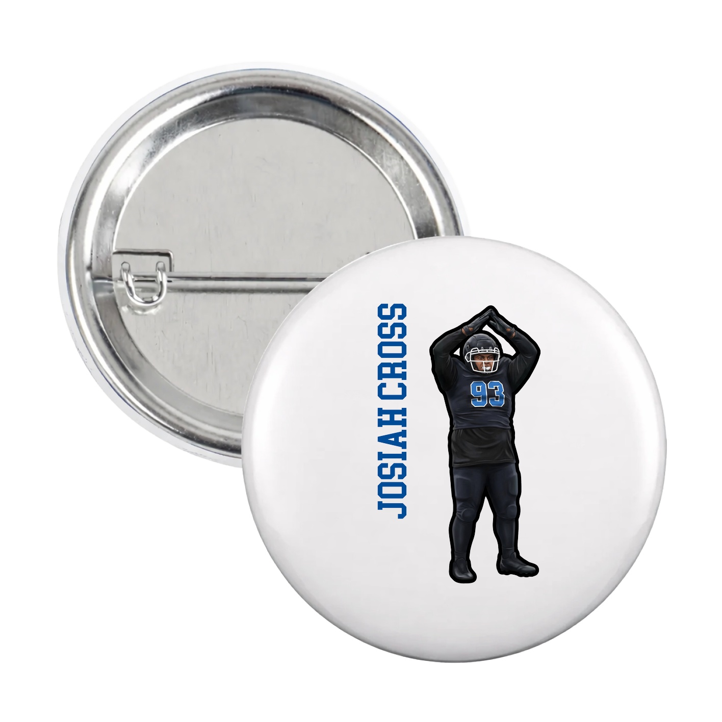 Game Day Button — Name Vertical in White