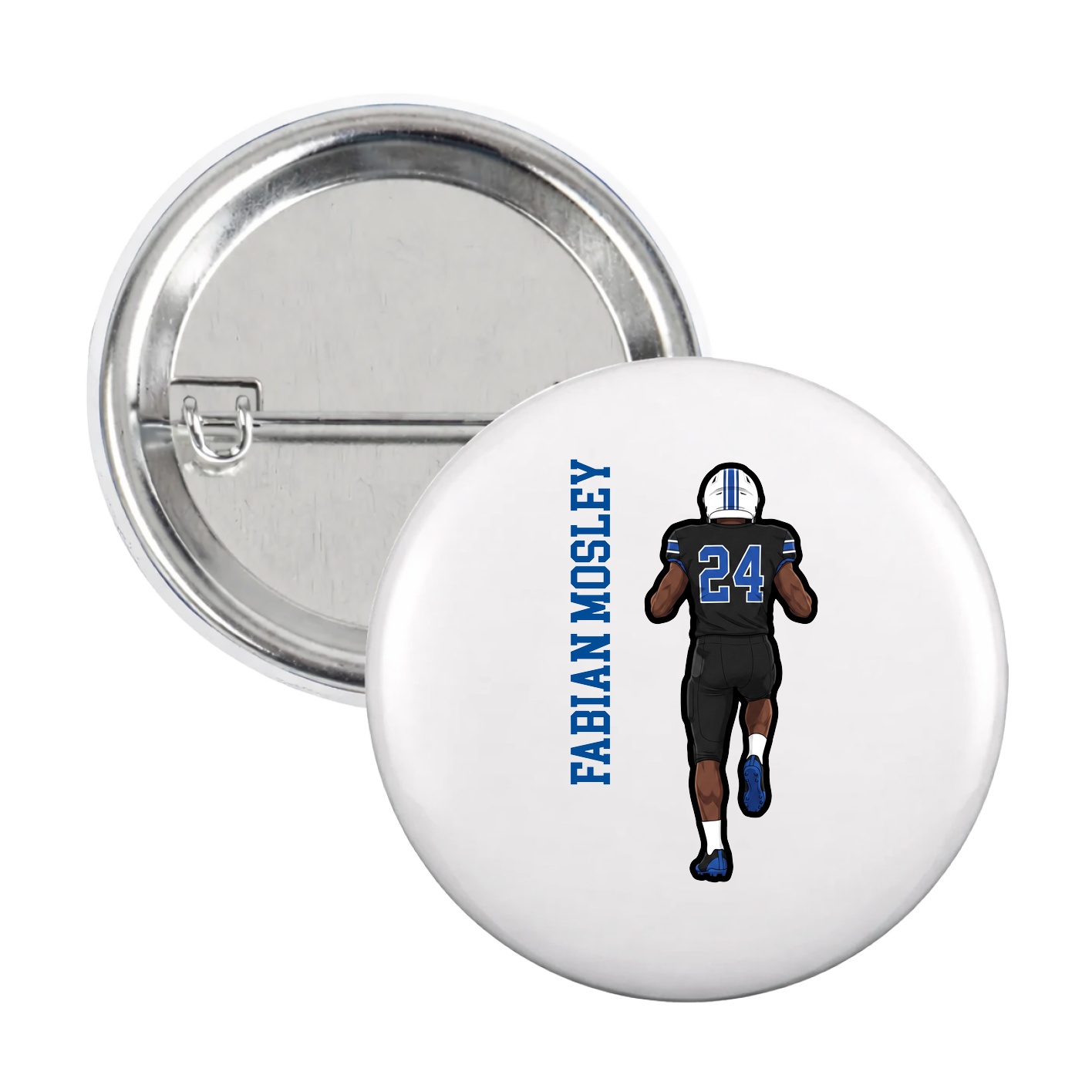 Game Day Button — Name Vertical in White
