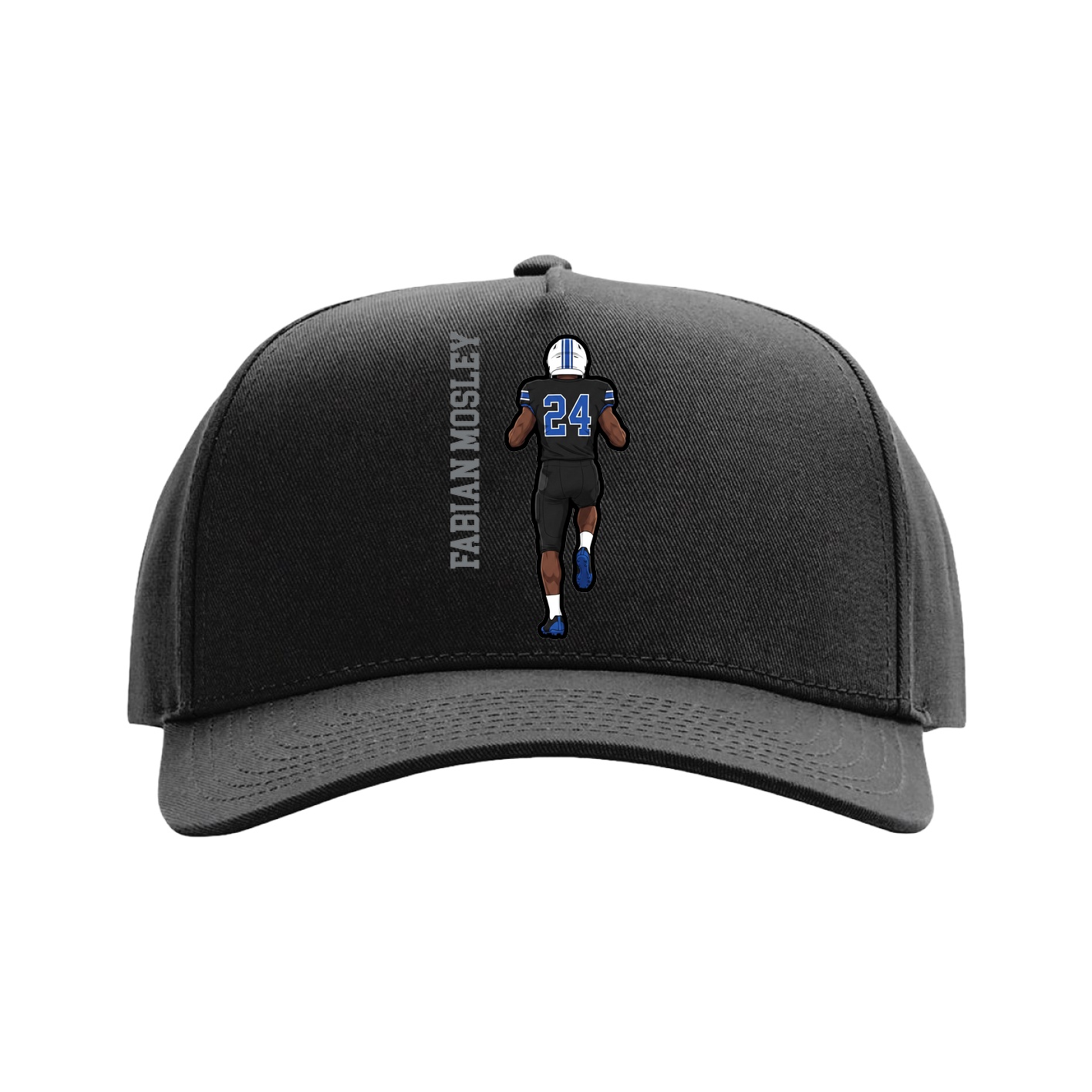 Full Fabric Five-Panel Champ Cap — Name Vertical in Black