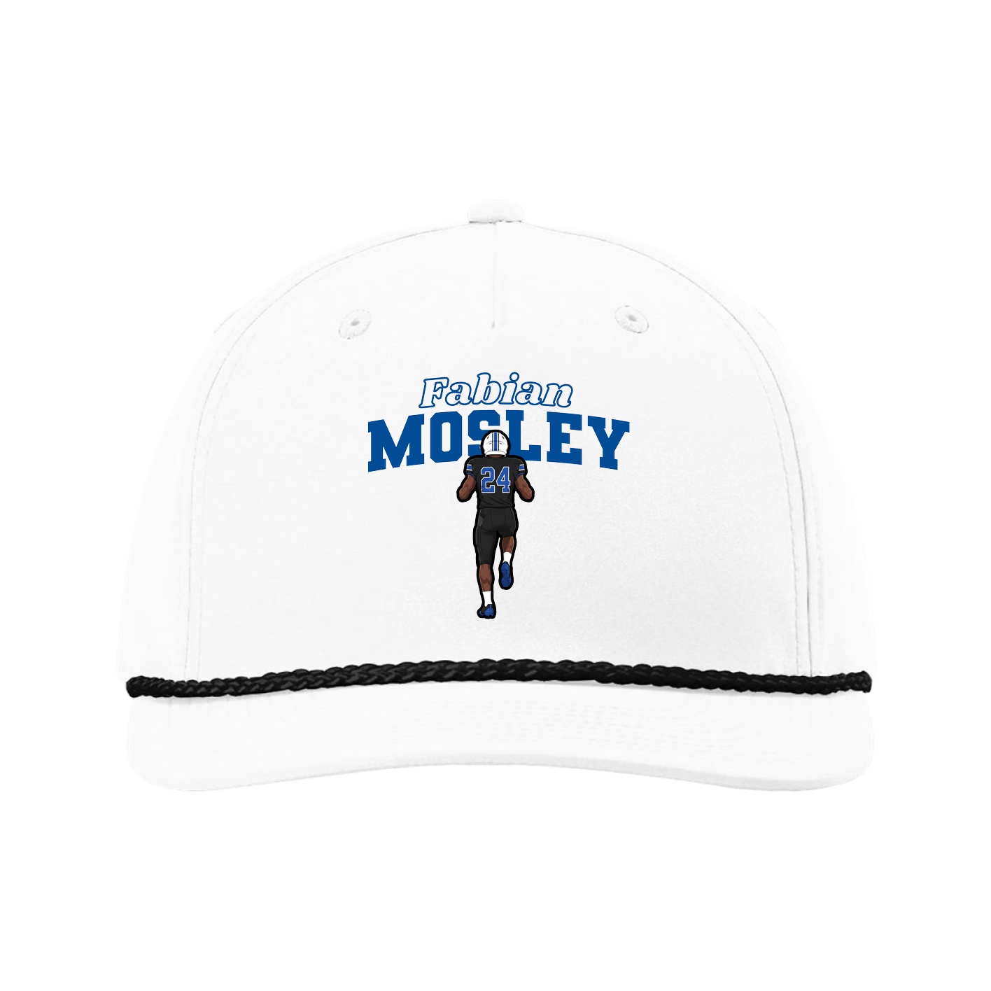 Five-Panel Classic Rope Cap — Name Arch in White