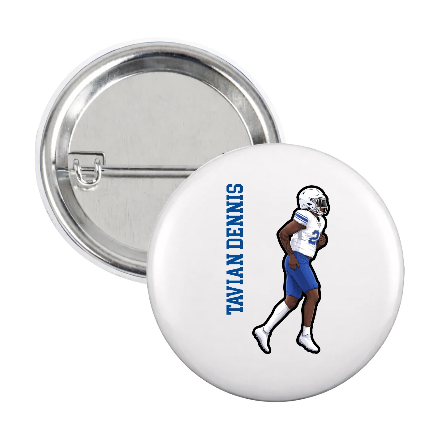 Game Day Button — Name Vertical in White