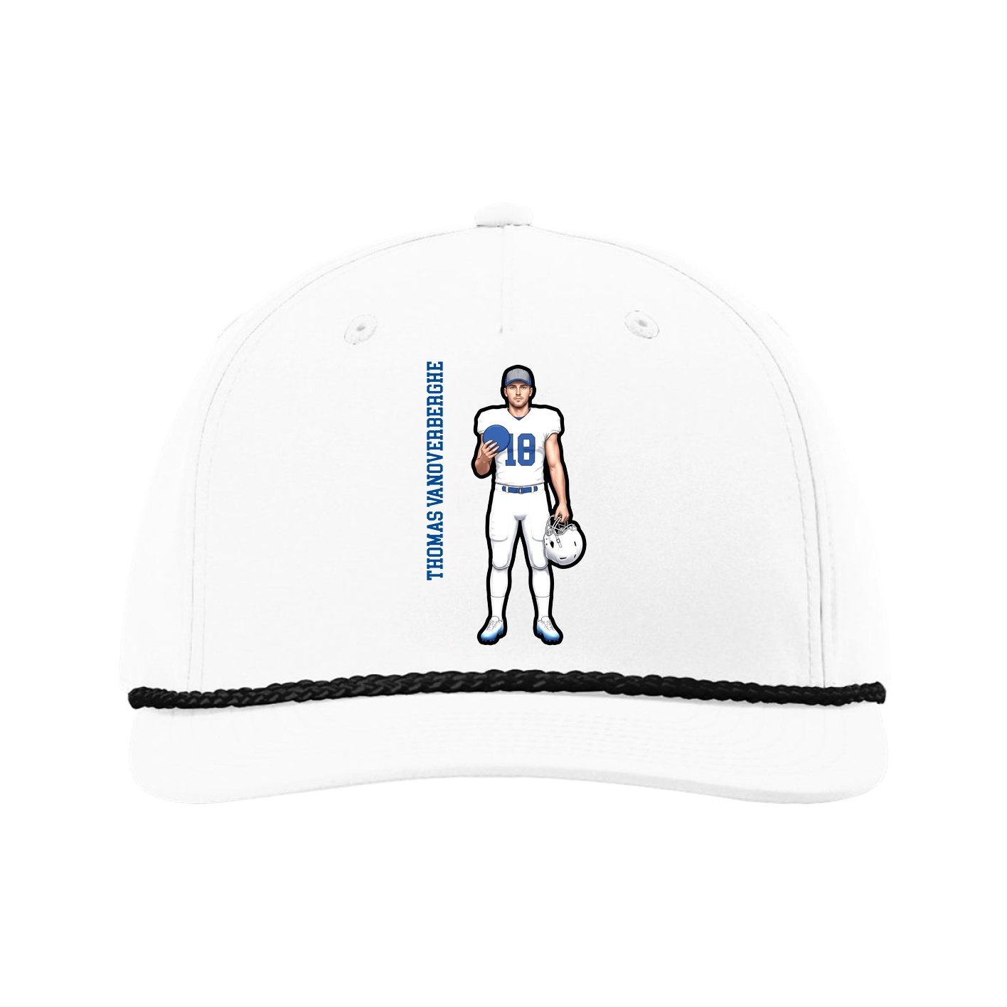 Five-Panel Classic Rope Cap — Name Vertical in White