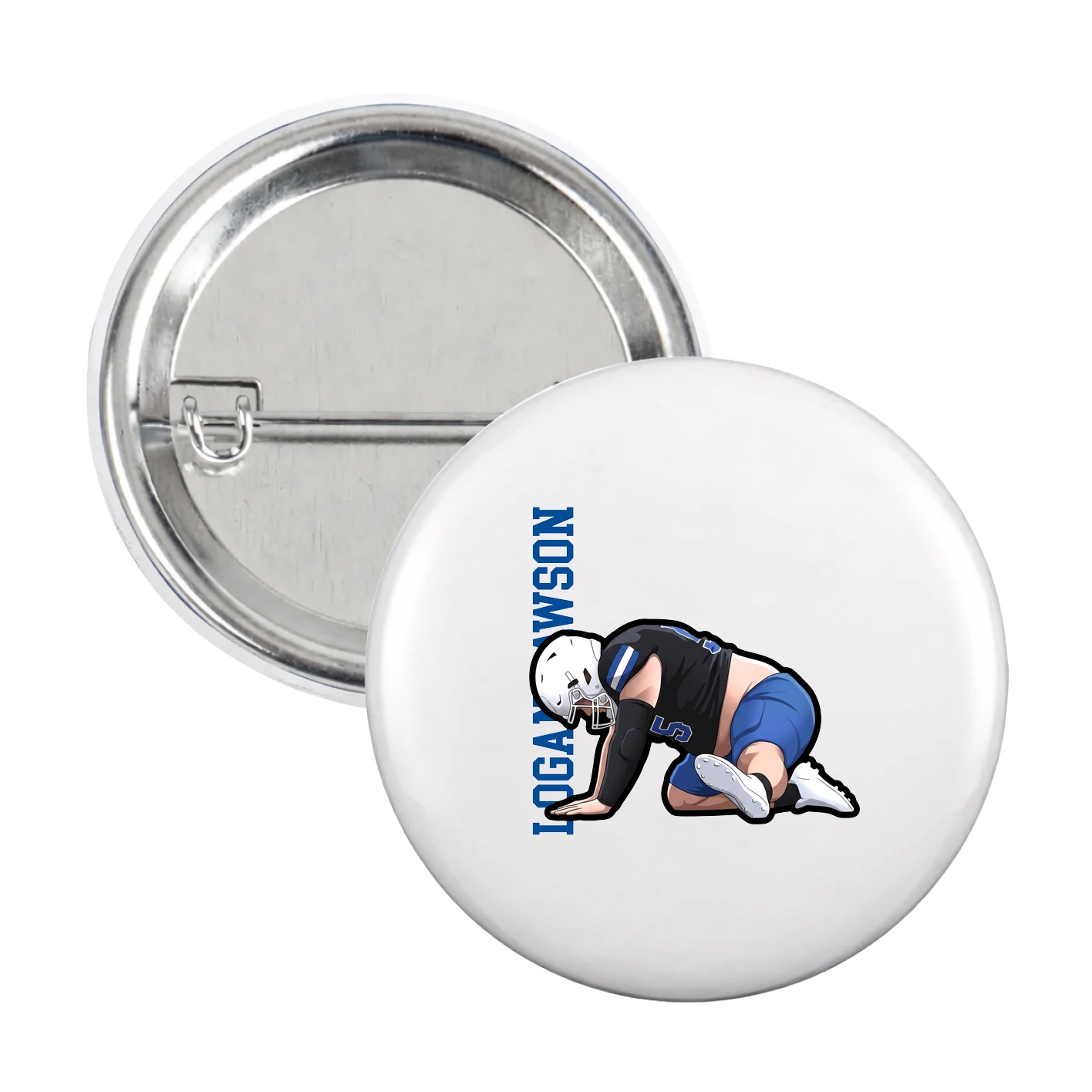 Game Day Button — Name Vertical in White