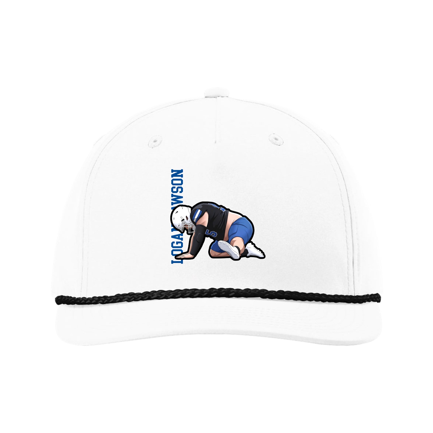 Five-Panel Classic Rope Cap — Name Vertical in White