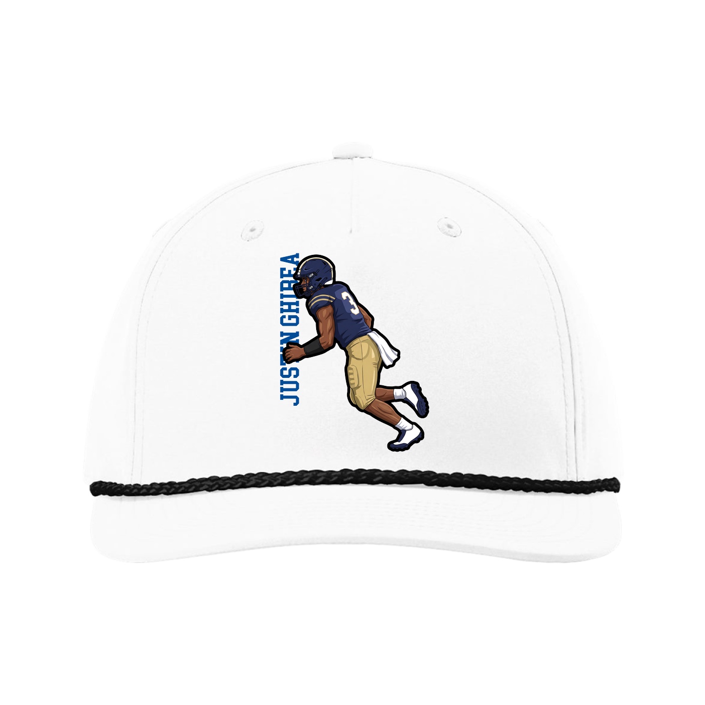 Five-Panel Classic Rope Cap — Name Vertical in White