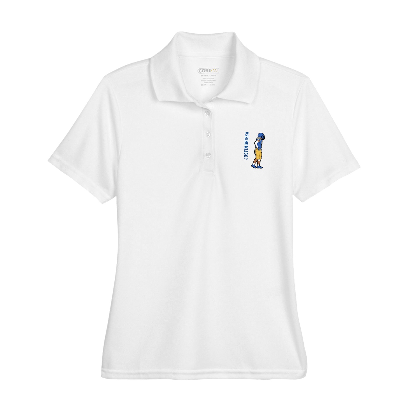 Womens Performance Polo — Name Vertical in White