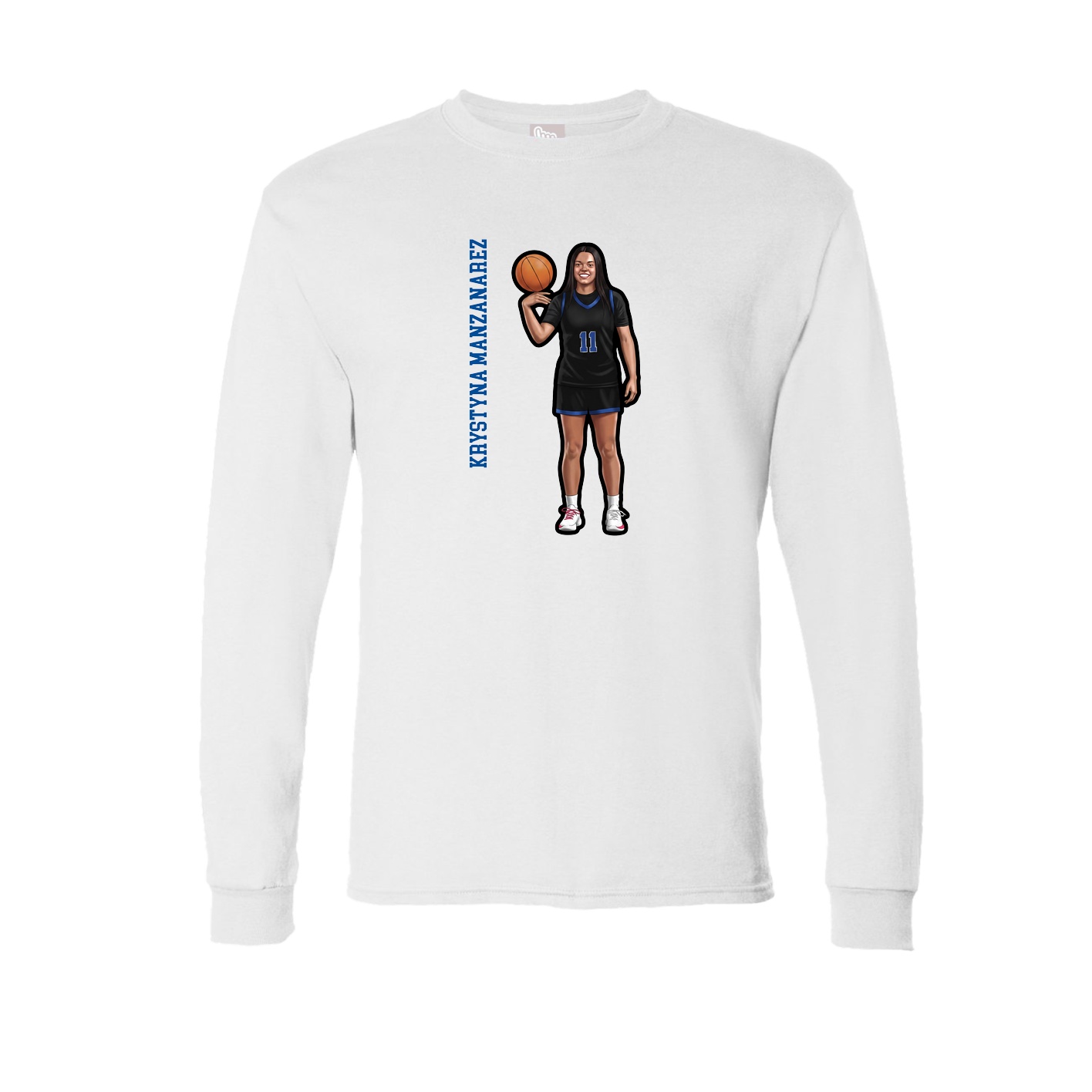 Long Sleeve Tee — Name Vertical in White