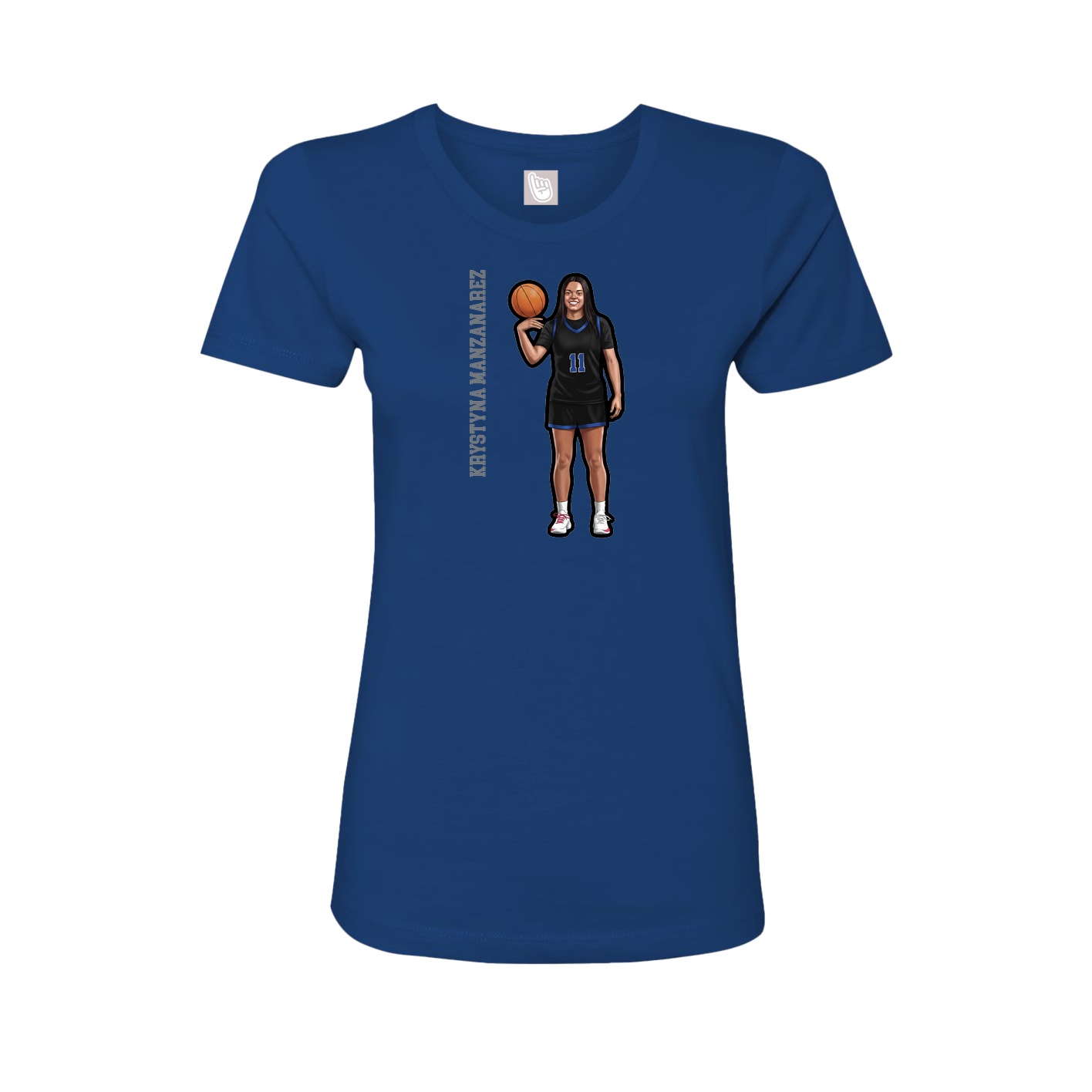 Fitted Women's Tee — Name Vertical in Royal