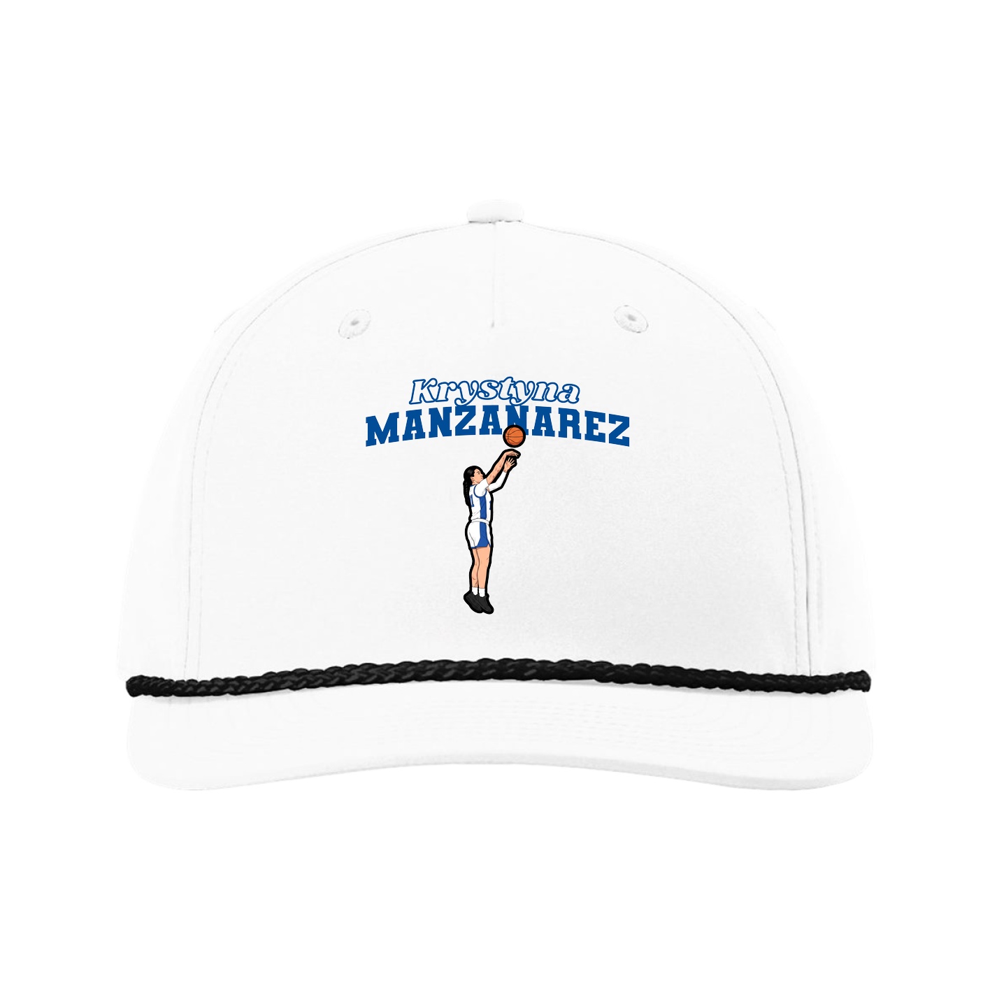 Five-Panel Classic Rope Cap — Name Arch in White