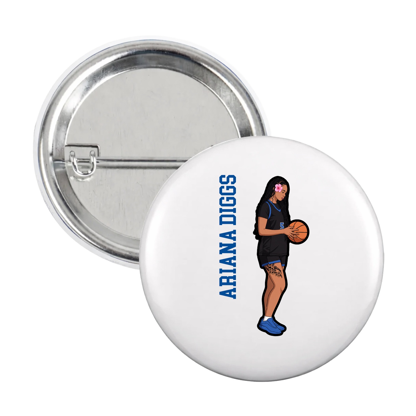 Game Day Button — Name Vertical in White