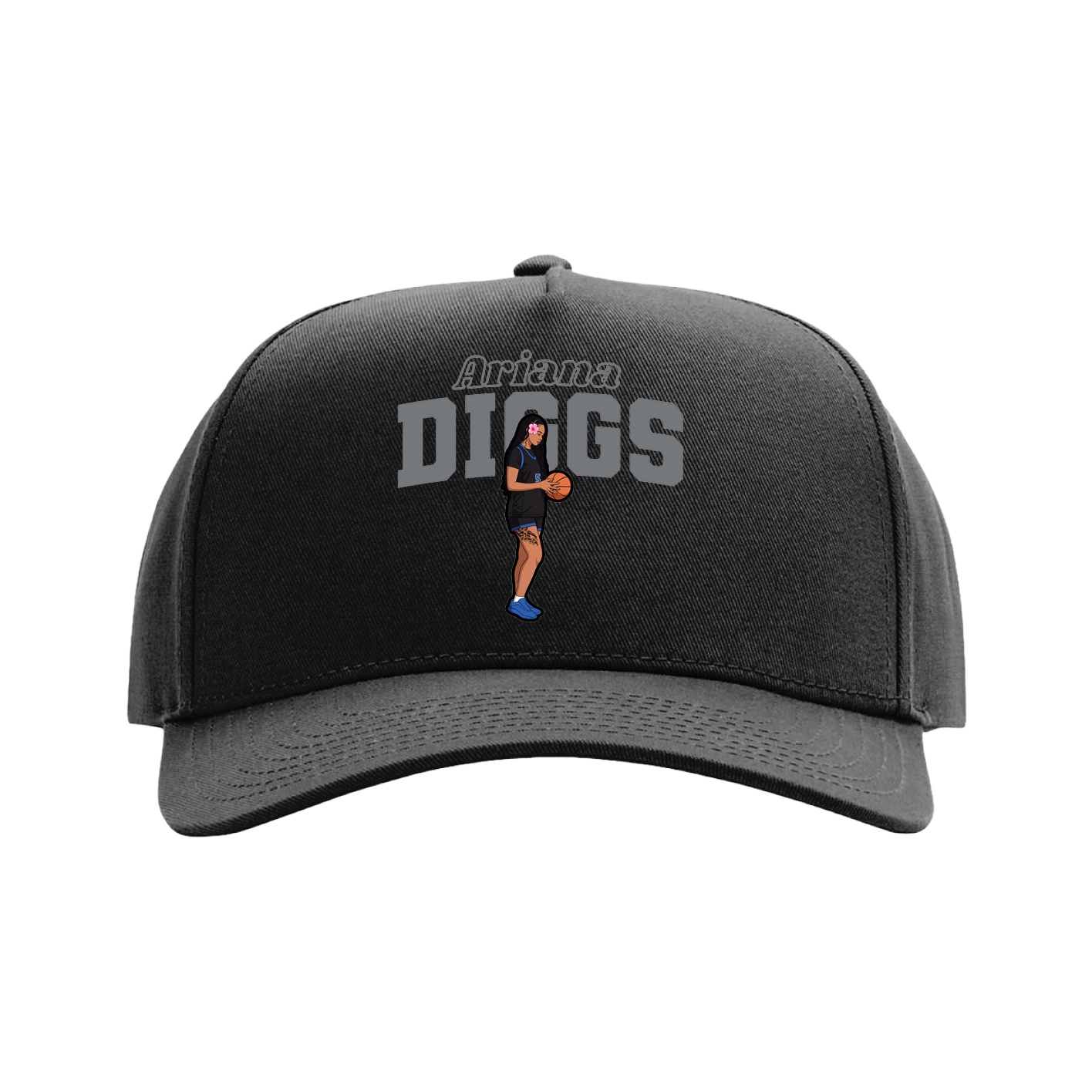 Full Fabric Five-Panel Champ Cap — Name Arch in Black
