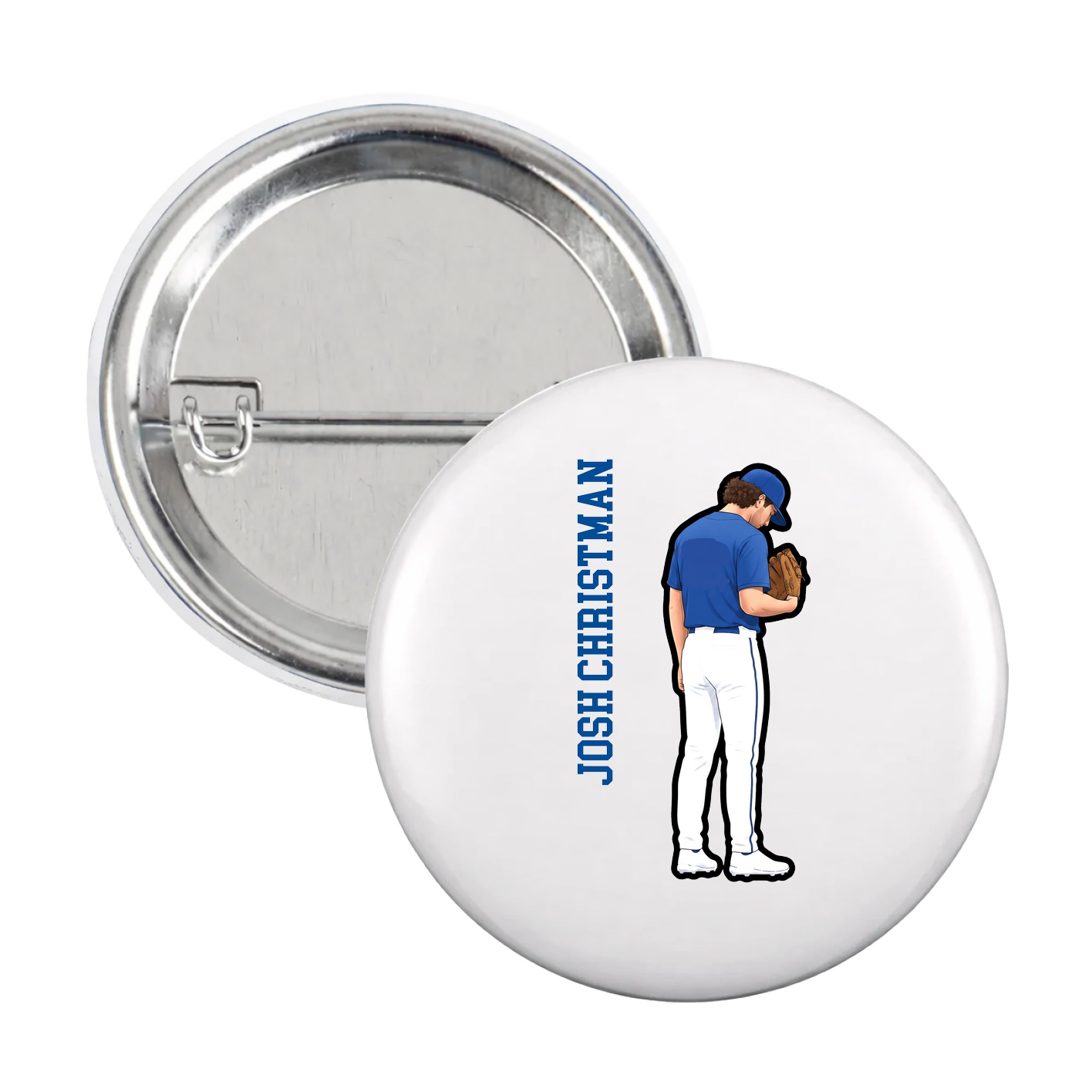 Game Day Button — Name Vertical in White