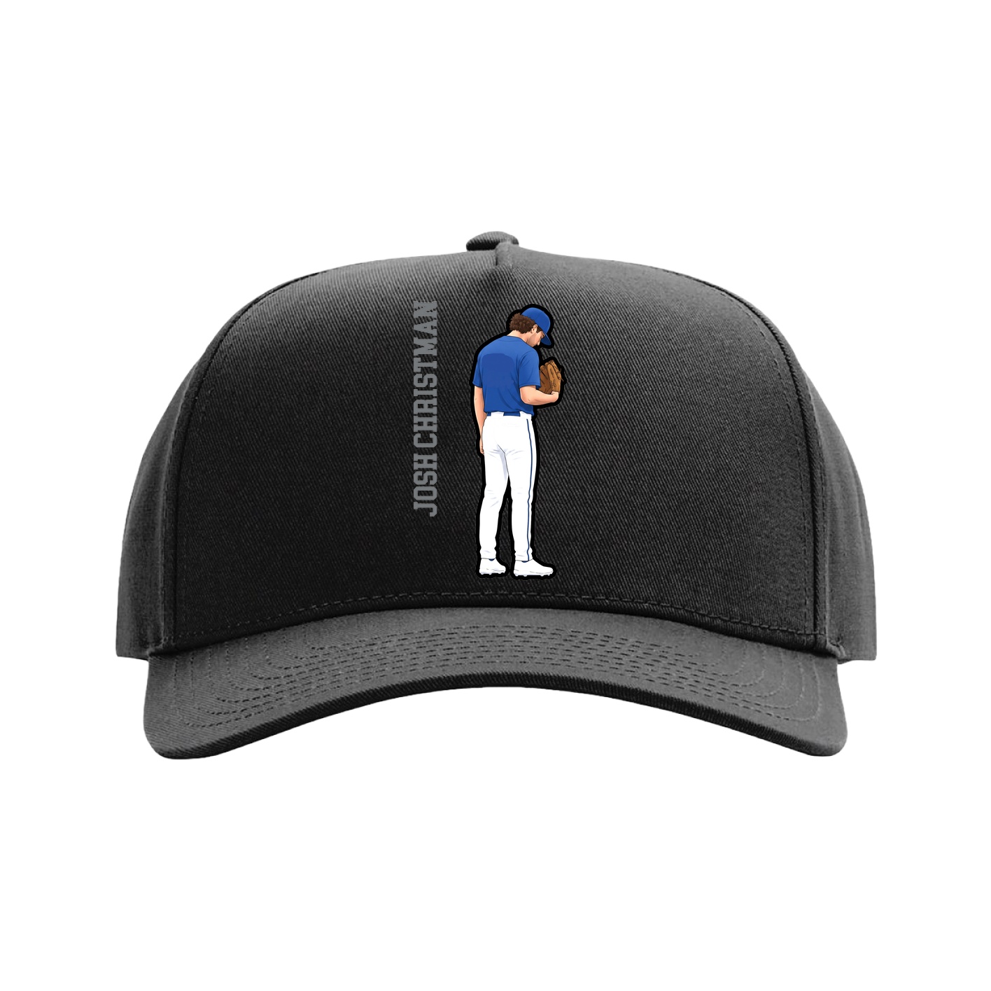 Full Fabric Five-Panel Champ Cap — Name Vertical in Black