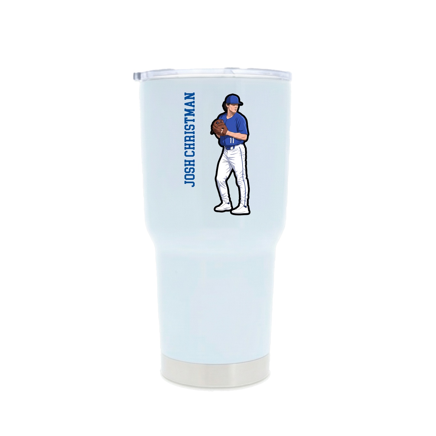 30oz Stainless Steel Tumbler — Name Vertical in White