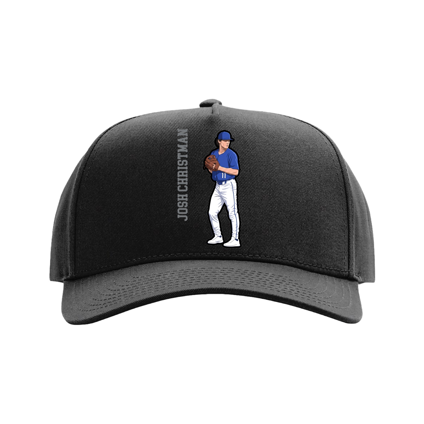 Full Fabric Five-Panel Champ Cap — Name Vertical in Black