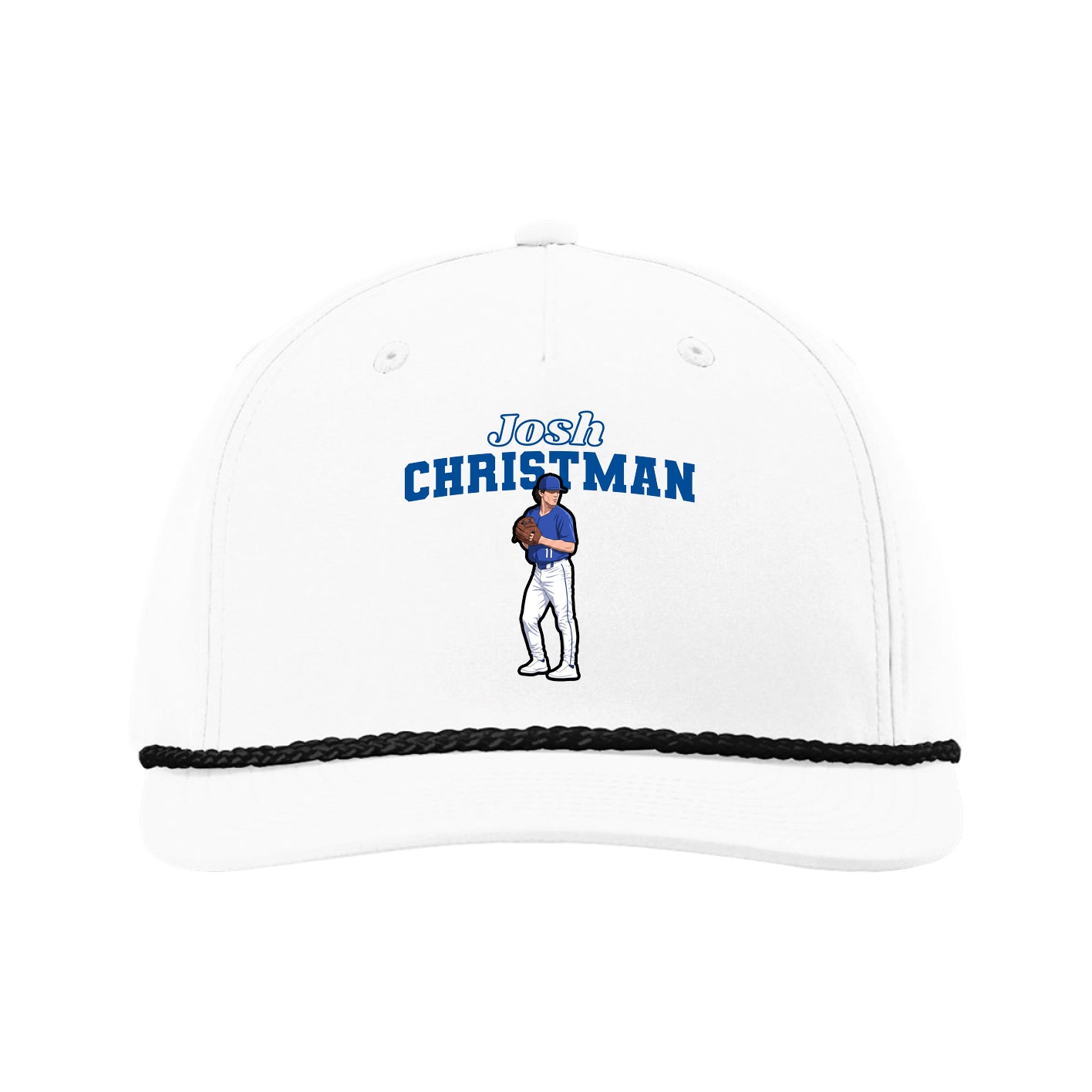 Five-Panel Classic Rope Cap — Name Arch in White