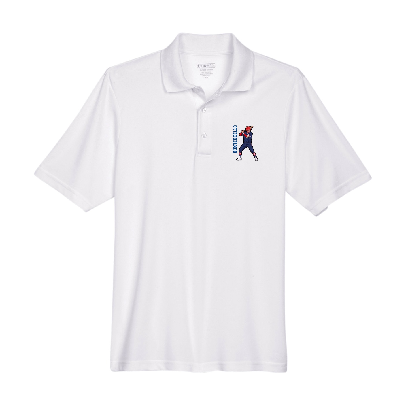 Performance Polo — Name Vertical in White